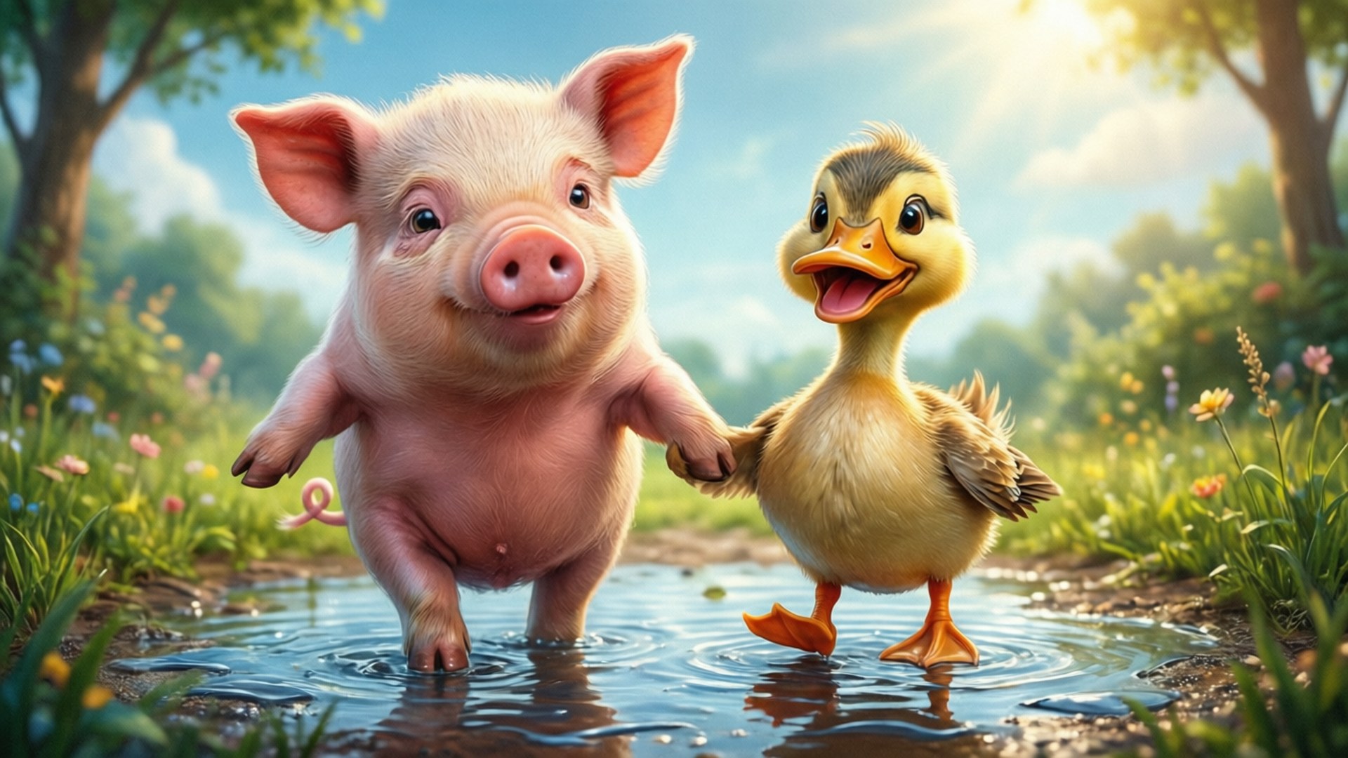 Heo và Vịt Bạn Bè Hình nền