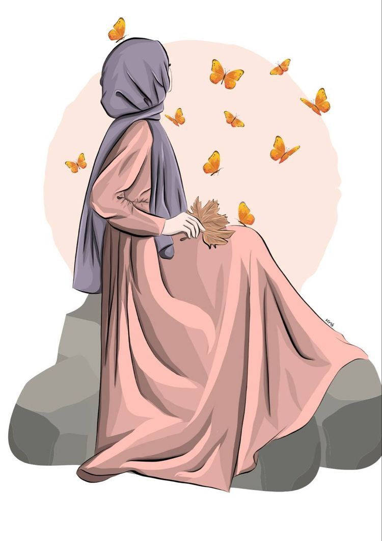 Hijab Hoạt Hình Bướm Cam