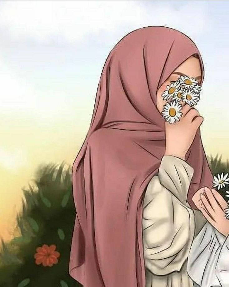 Hijab Hoạt Hình Hoa Trắng