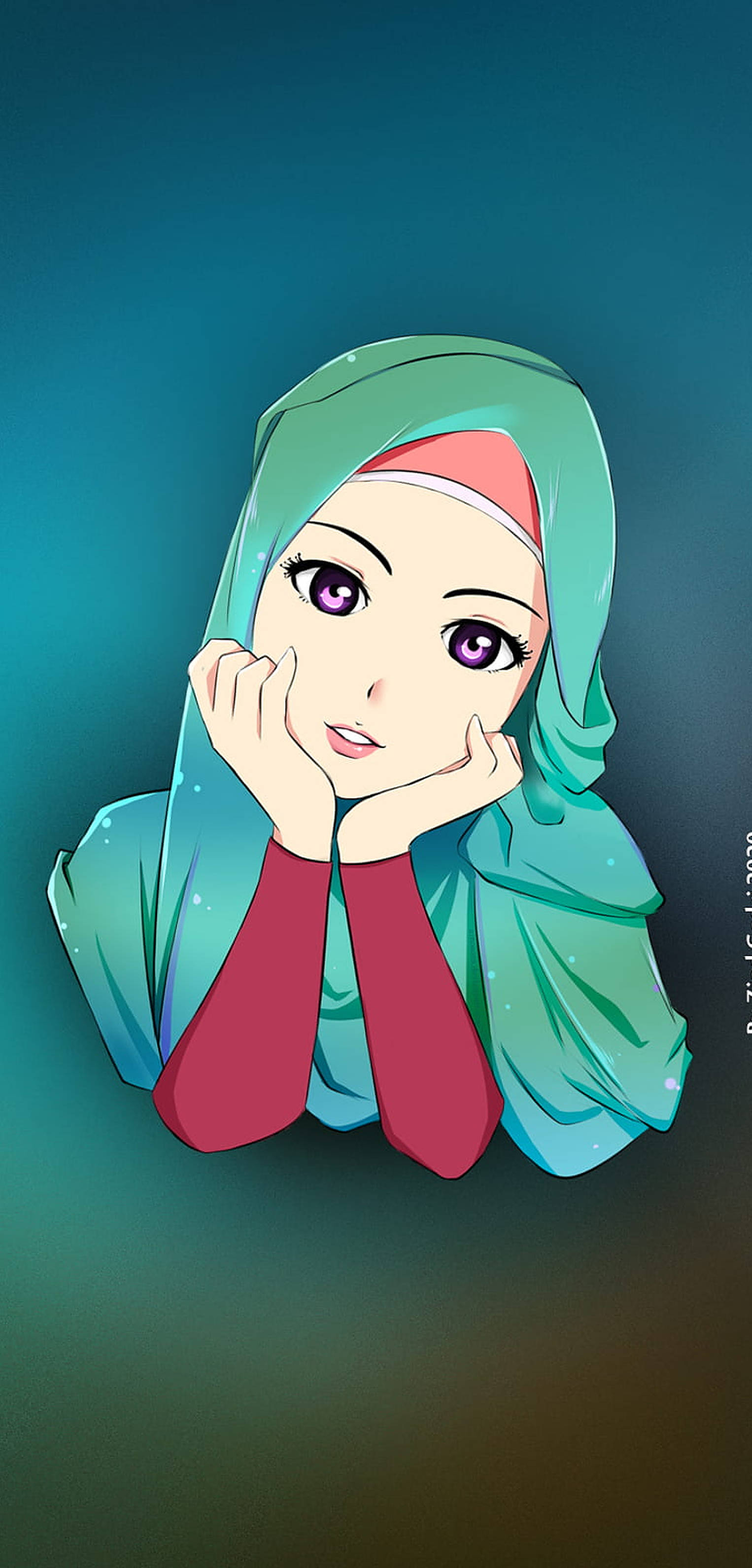 Hijab Xanh Hoạt Hình Hình nền
