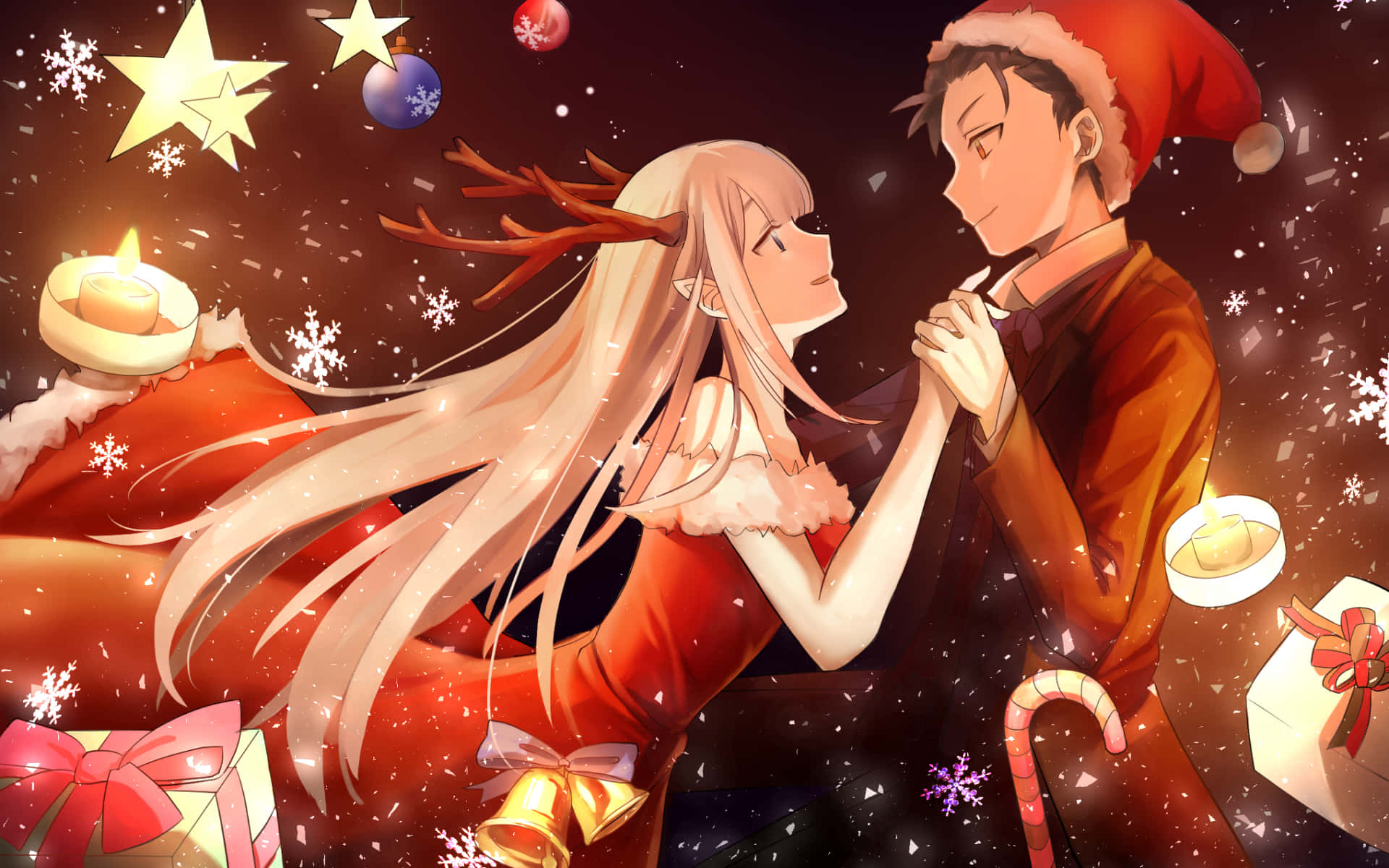 Hình ảnh cặp đôi Giáng Sinh trong anime Re: Zero Hình nền