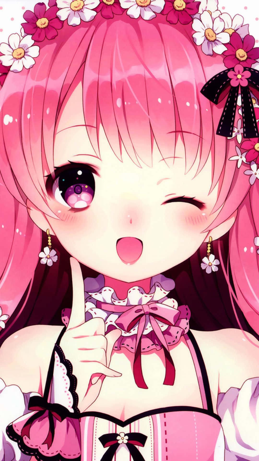 Hình ảnh cô gái anime dễ thương màu hồng nữ tính Hình nền