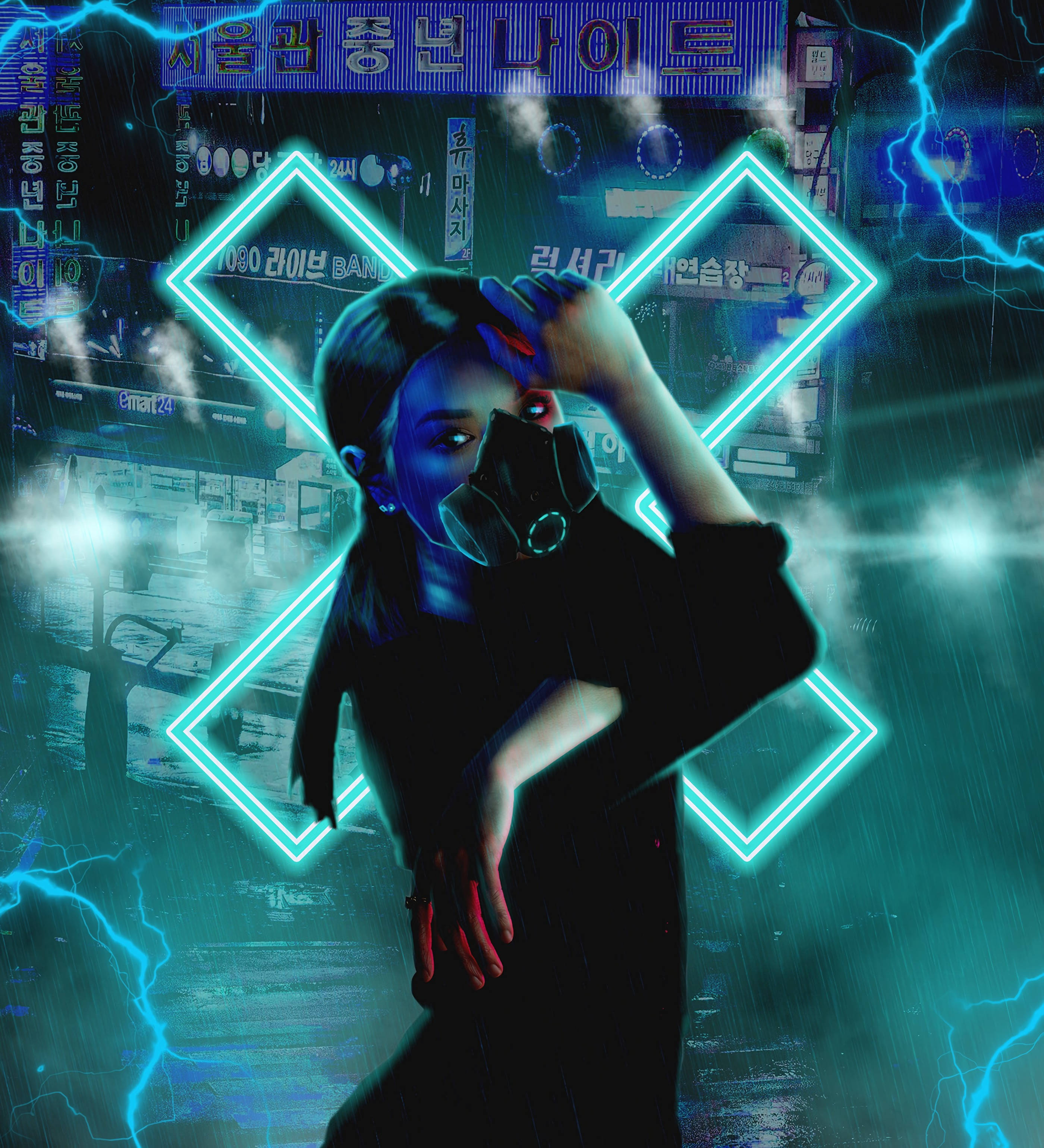 Hình ảnh Cô gái Cyberpunk Mặt nạ hô hấp Hình nền