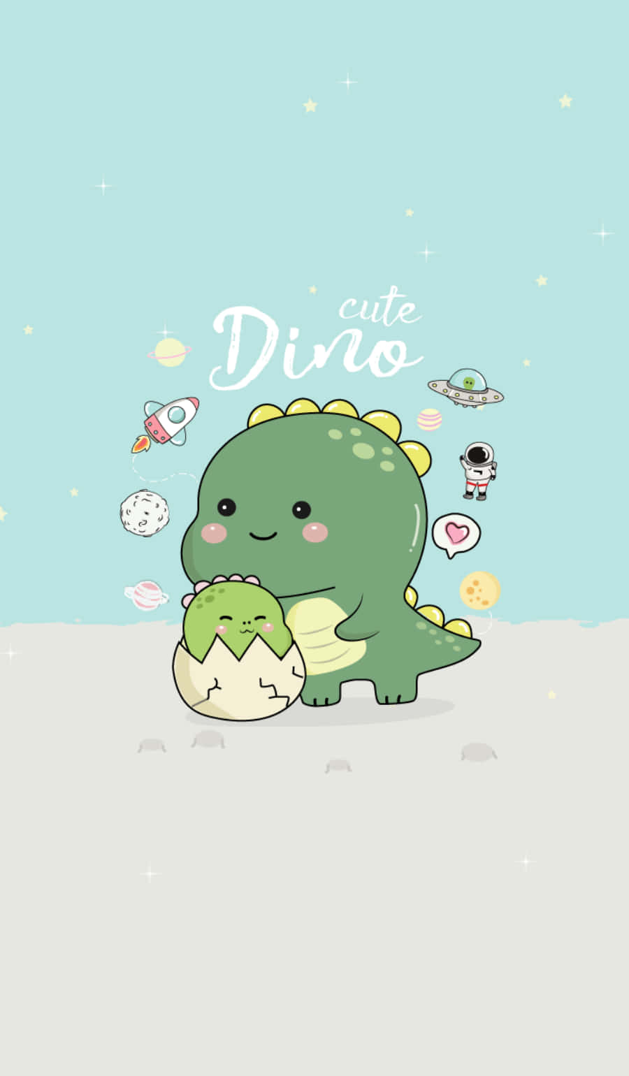 Hình ảnh Dino Dễ Thương với Hình Dán Không Gian Hình nền