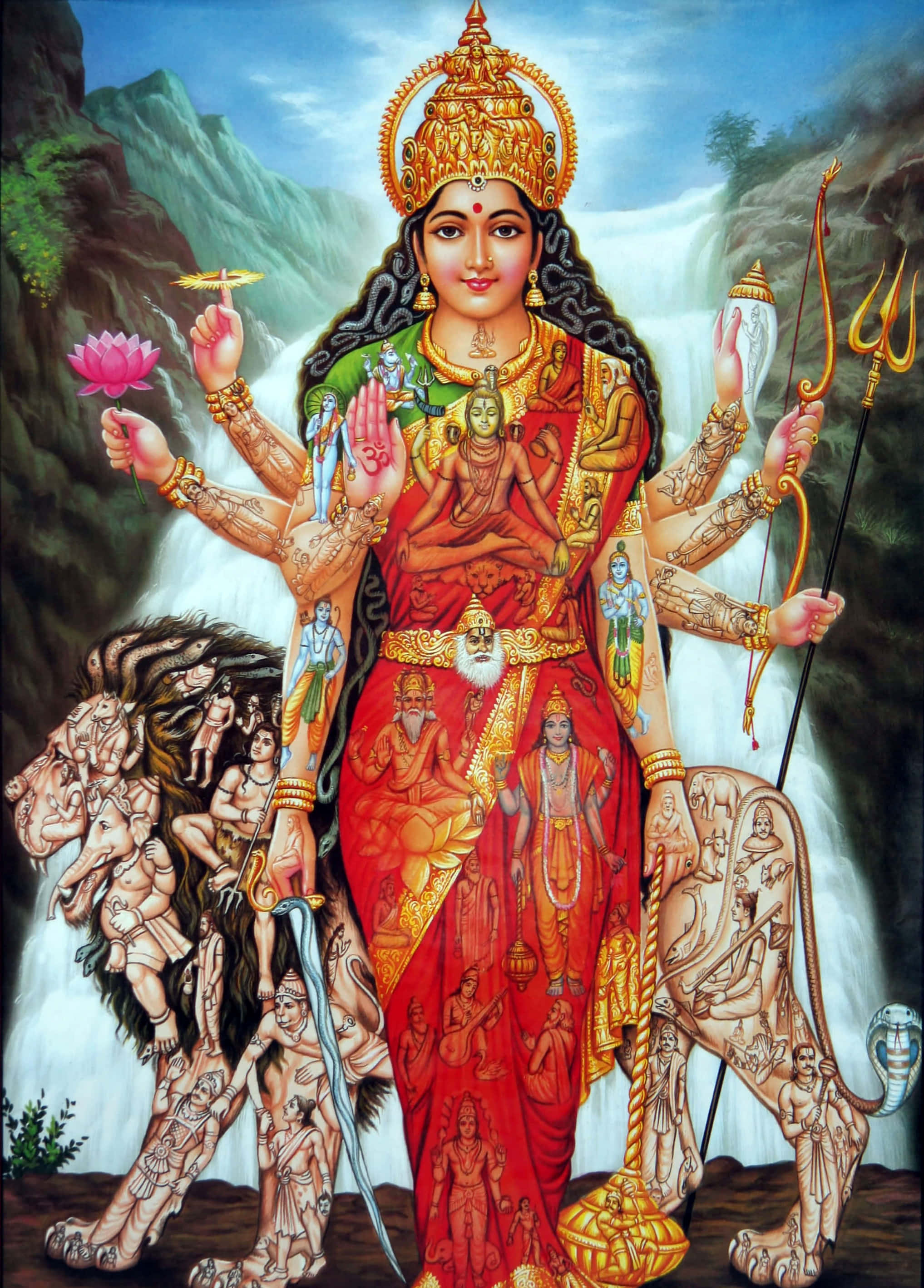 Hình Ảnh Durga Maa Với Thác Nước Hình nền