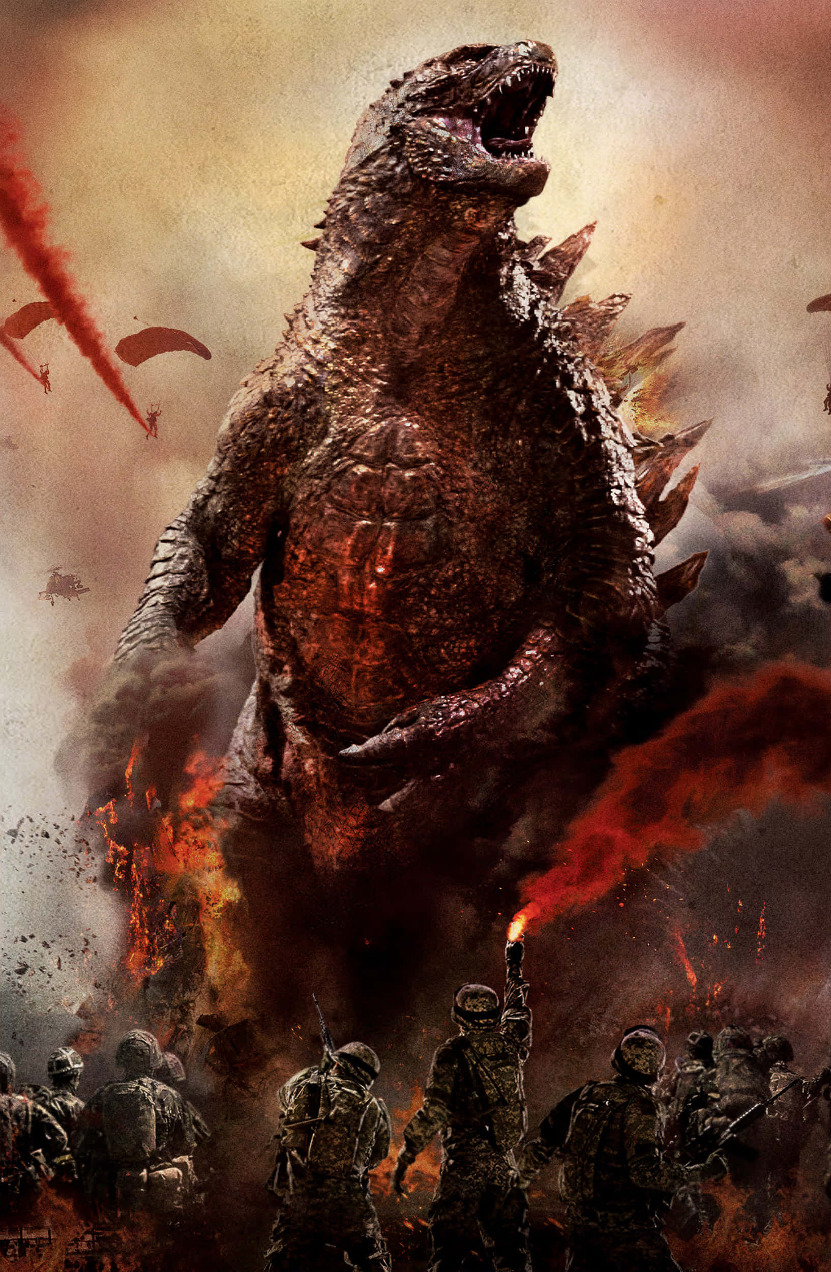 Hình Ảnh Godzilla Chiến Đấu Với Binh Lính Hình nền