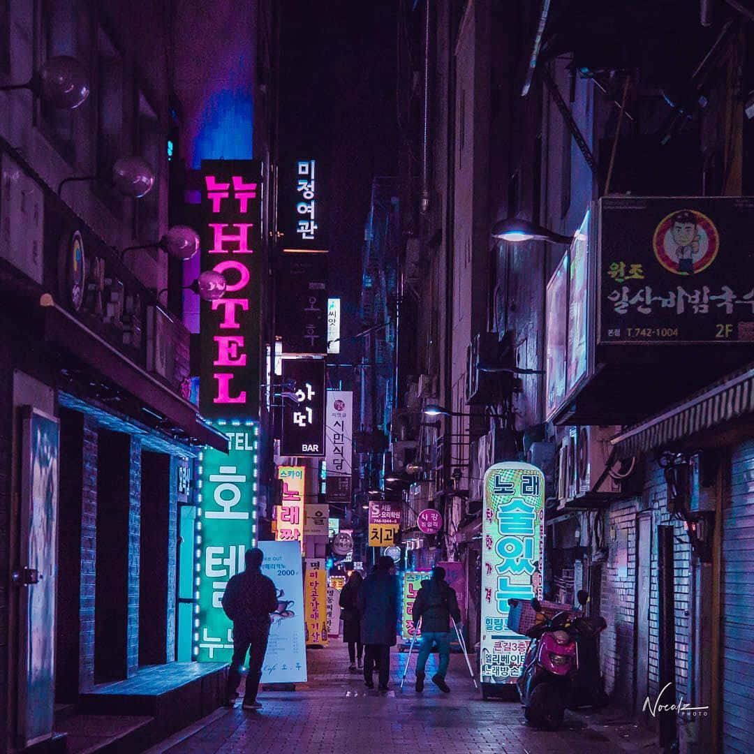 Hình ảnh phố đèn neon tối giản đầy thẩm mỹ Hình nền