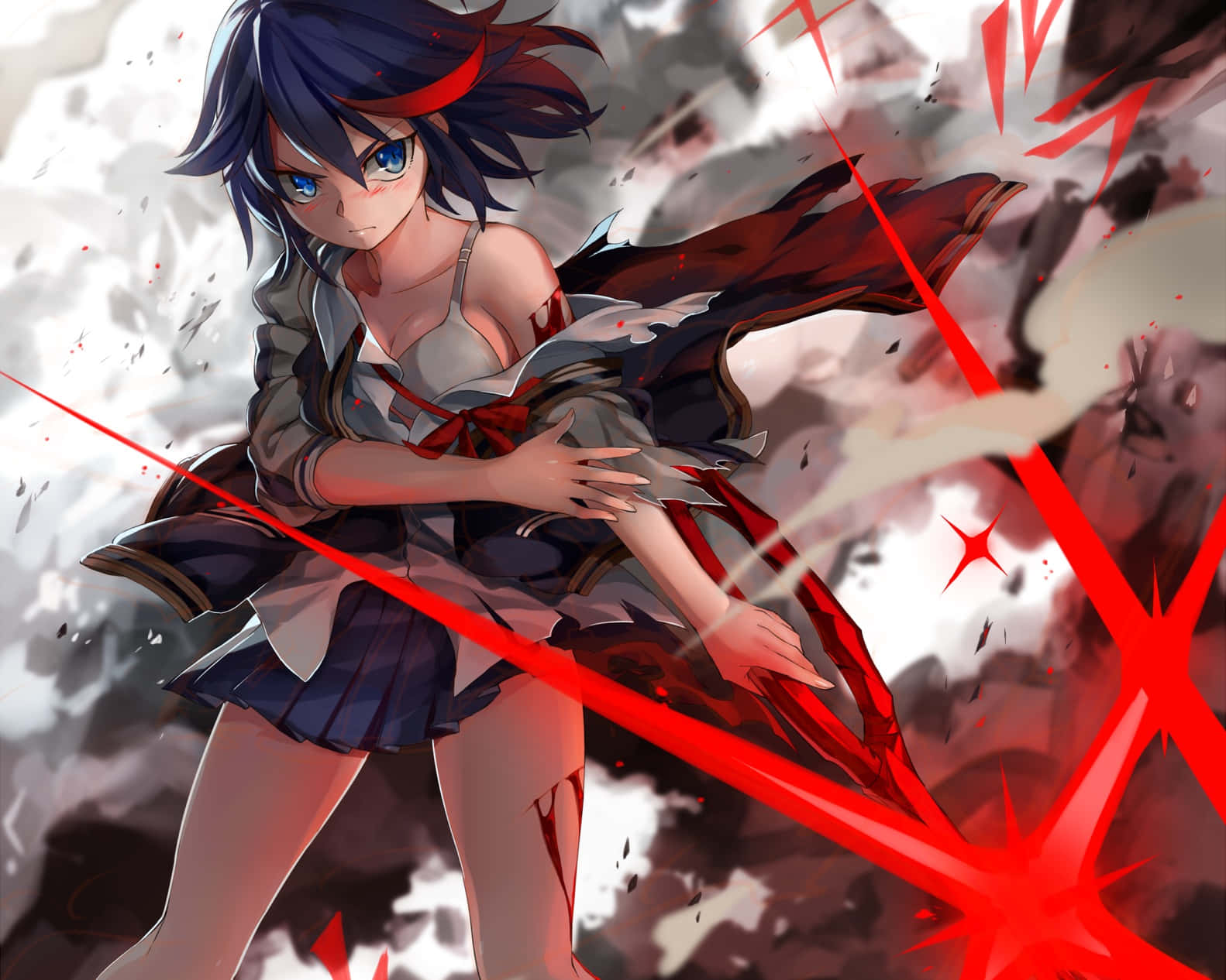Hình ảnh Ryuko Kill La Kill với lưỡi kiếm đỏ phát sáng Hình nền