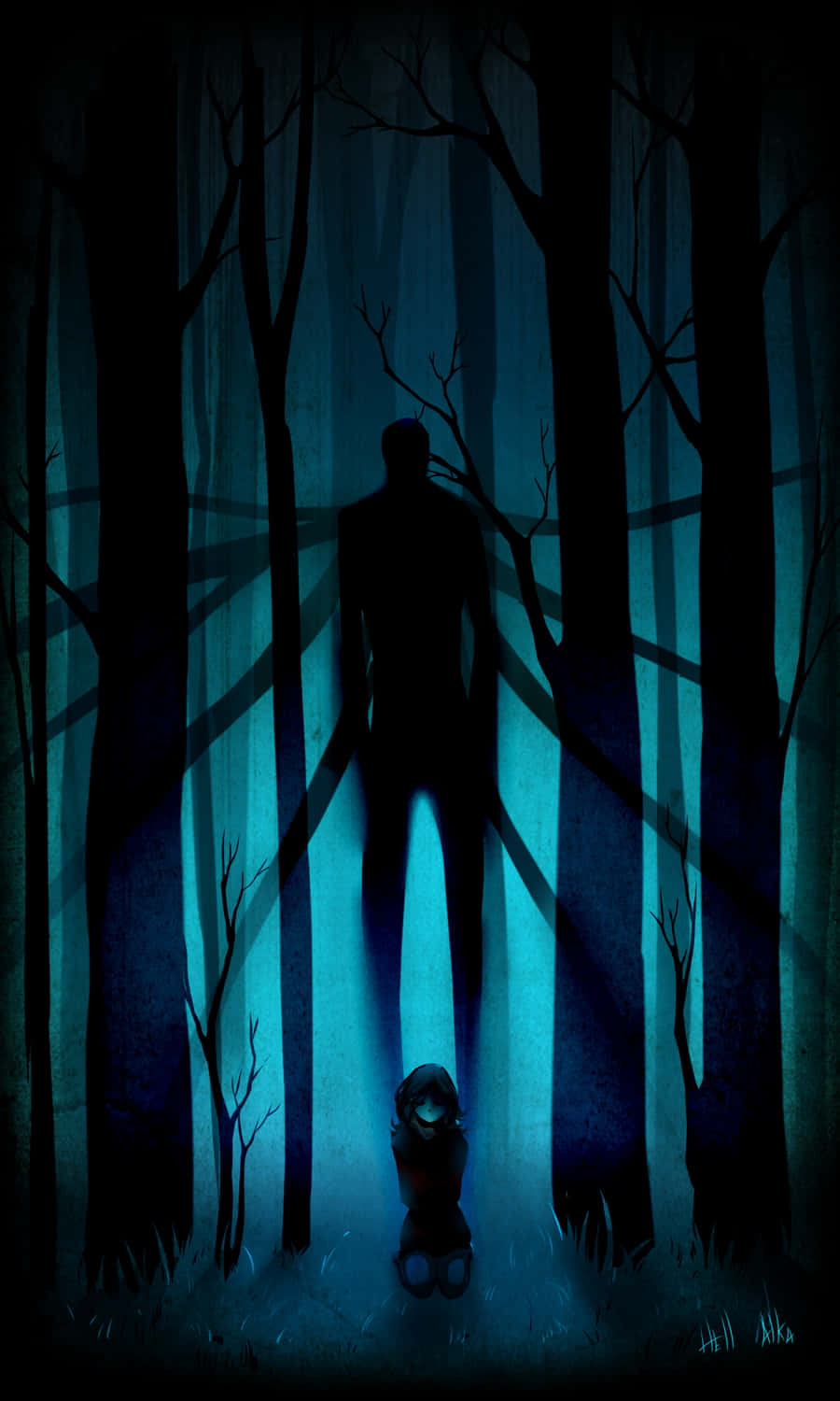 Hình Ảnh Slender Man Trong Rừng Xanh Đậm Hình nền