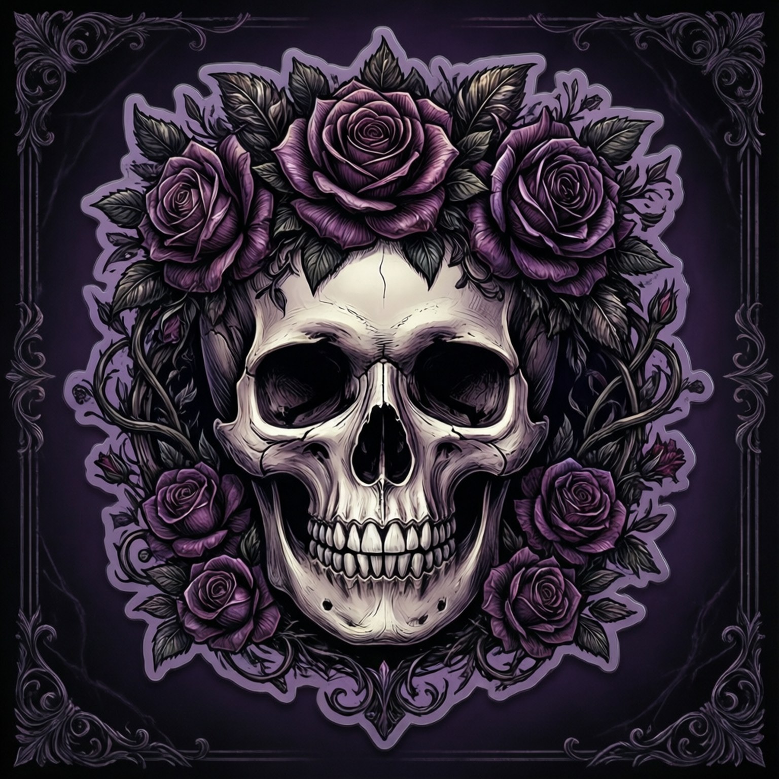 Hình dán đầu lâu Gothic hoa lá Hình nền