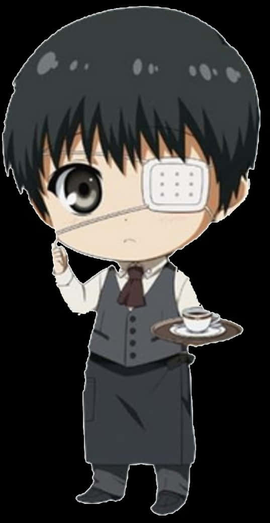 Hình minh họa Chibi Kaneki làm bồi bàn Hình nền