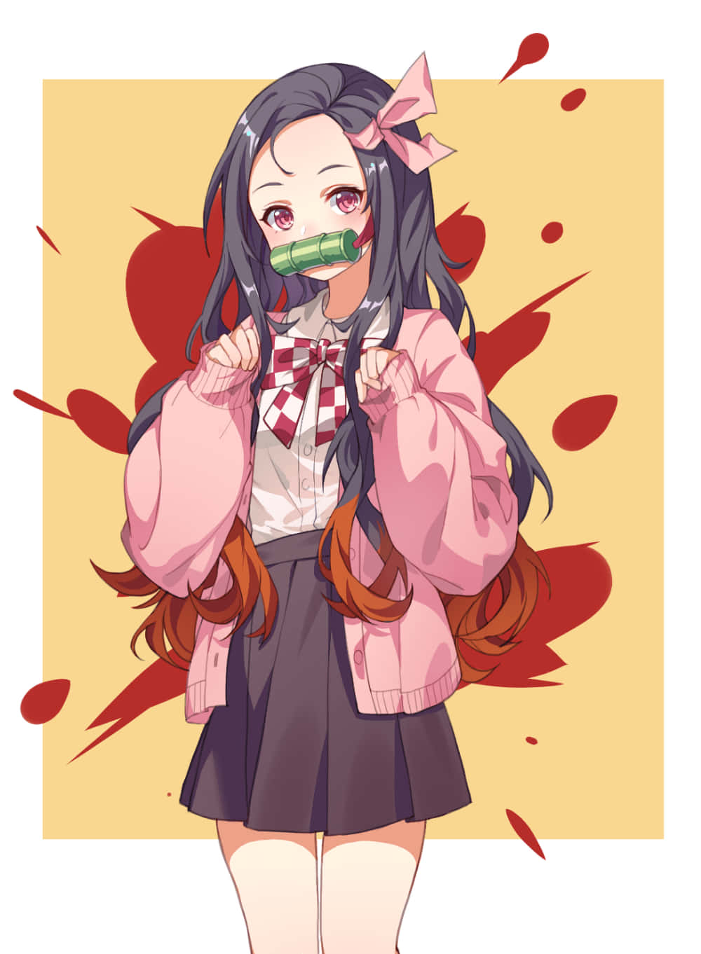 Hình minh họa Nezuko Kamado dễ thương phong cách thẩm mỹ từ Demon Slayer Hình nền