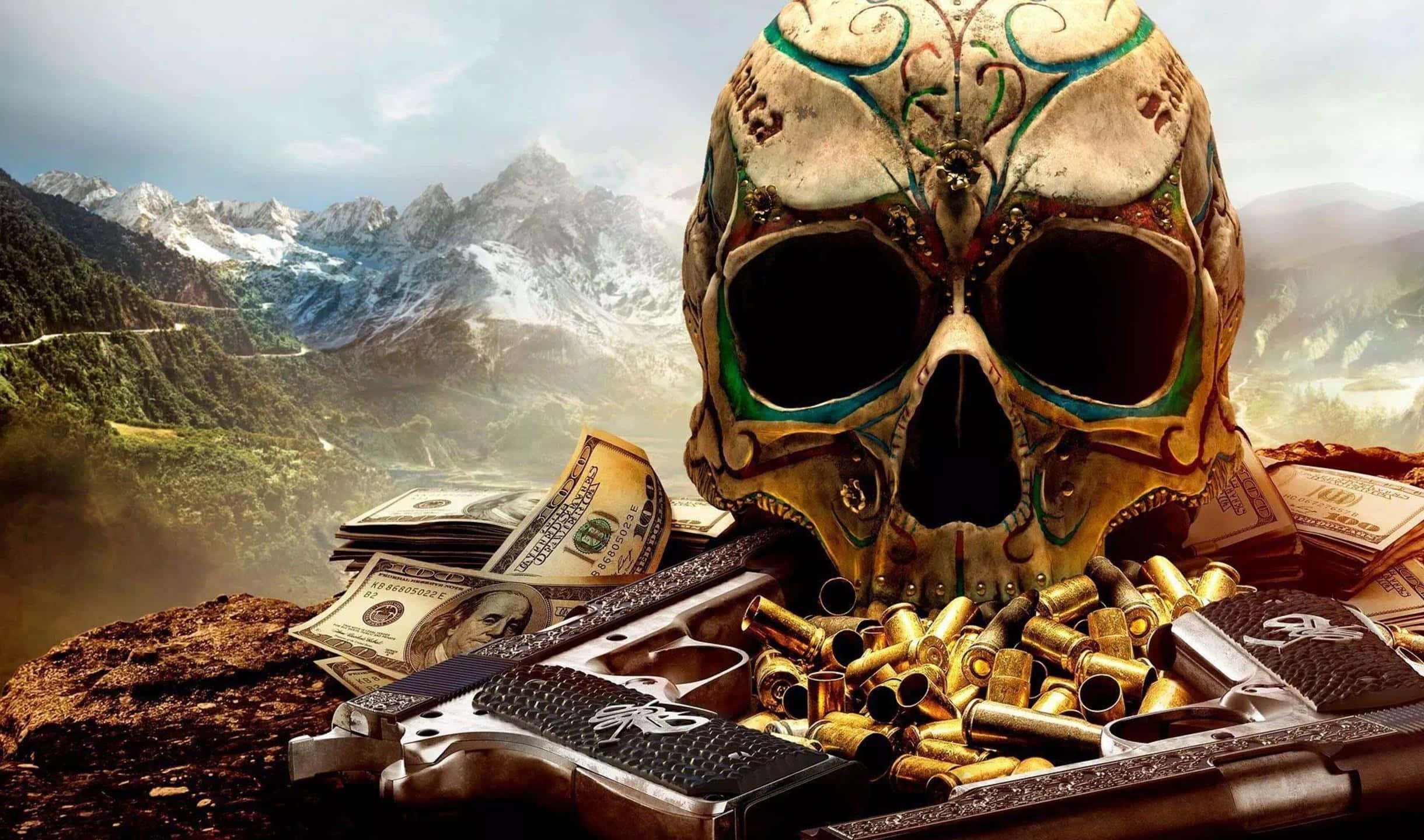 Hình nền 2440x1440 Ghost Recon Wildlands Đầu lâu với Đạn Hình nền