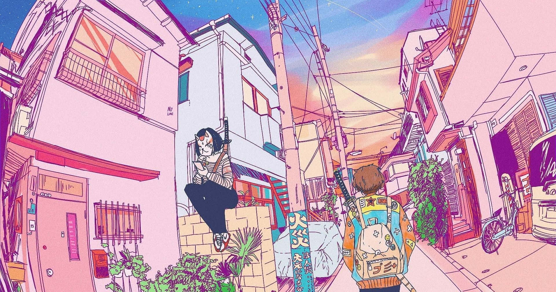 Hình nền Anime Aesthetic màu hồng Hình nền