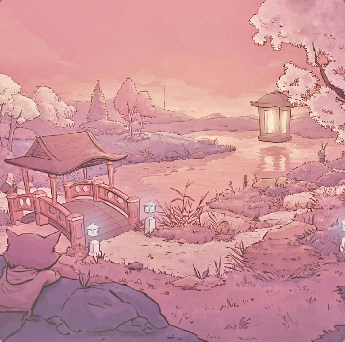 Hình nền Anime Aesthetic màu hồng Hình nền