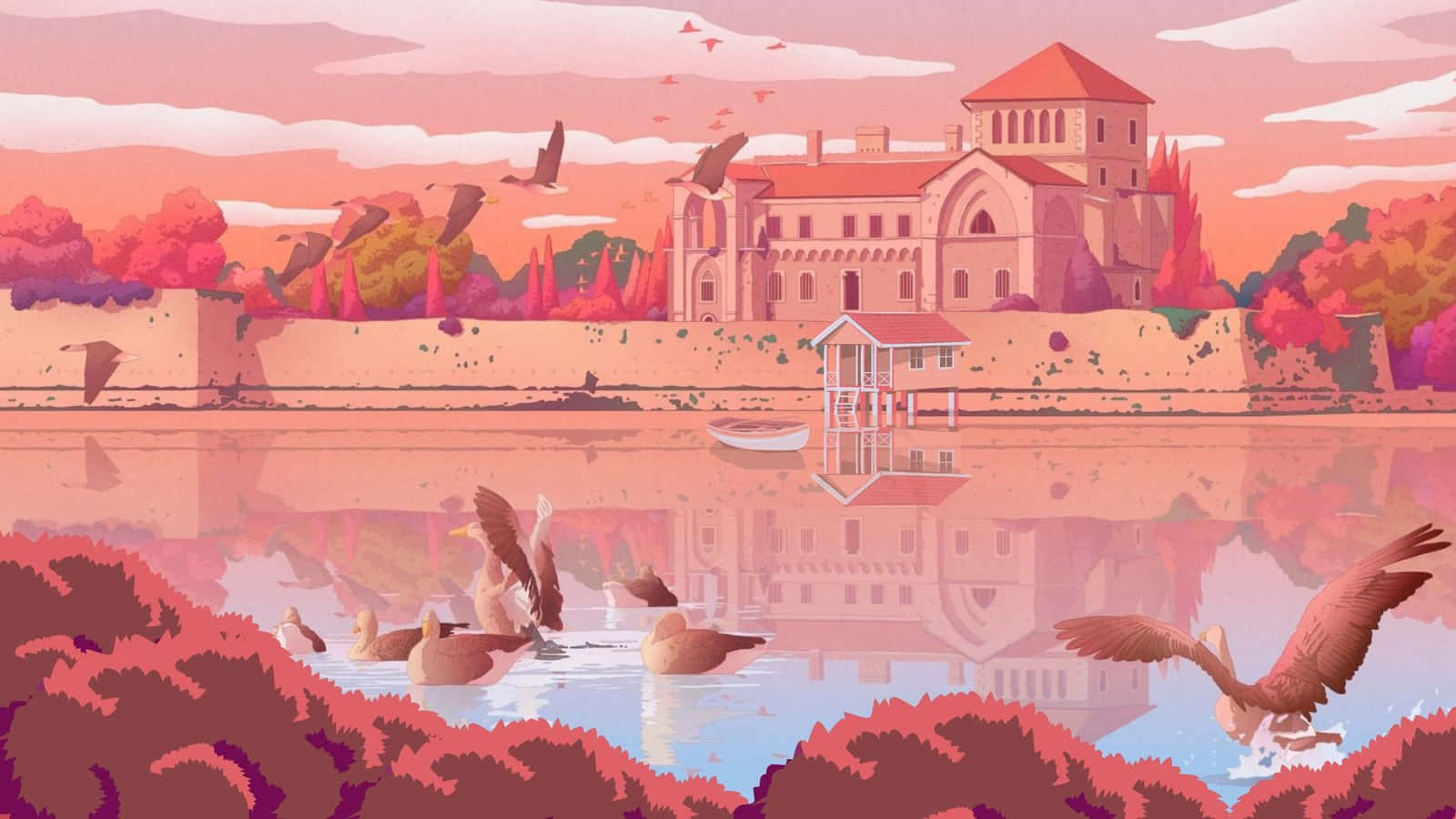 Hình nền Anime Aesthetic màu hồng Hình nền