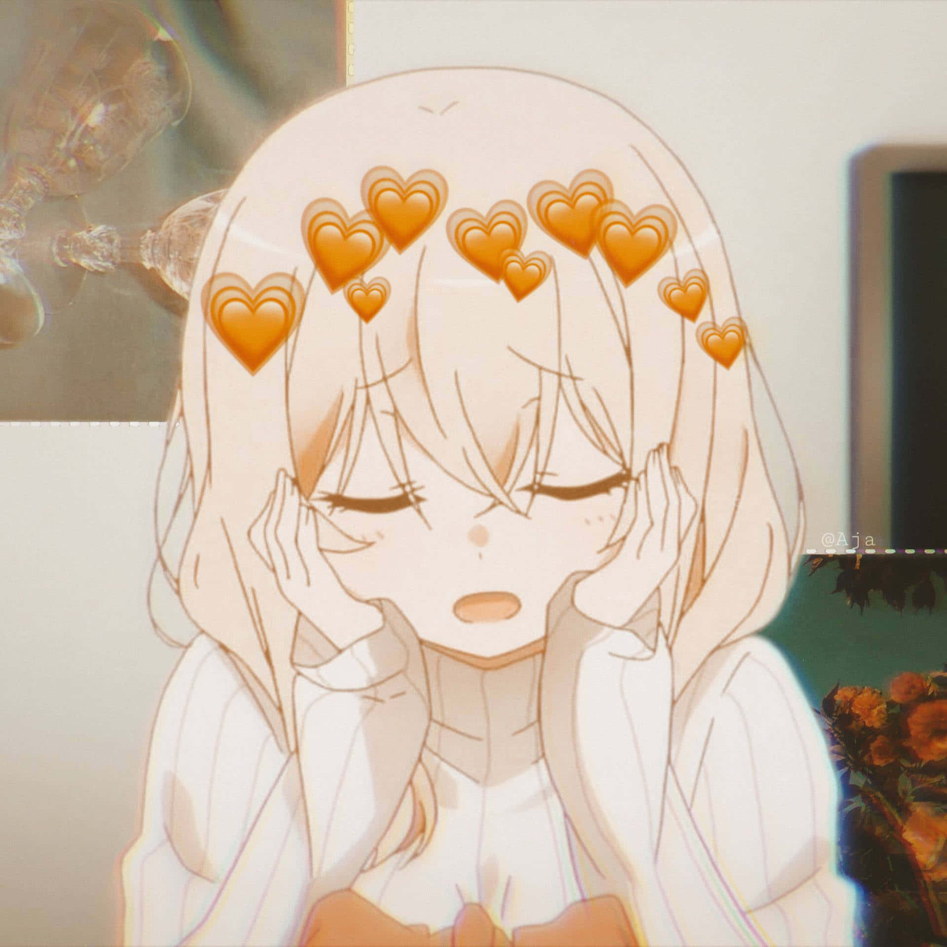 Hình nền anime trái tim cam PFP thẩm mỹ