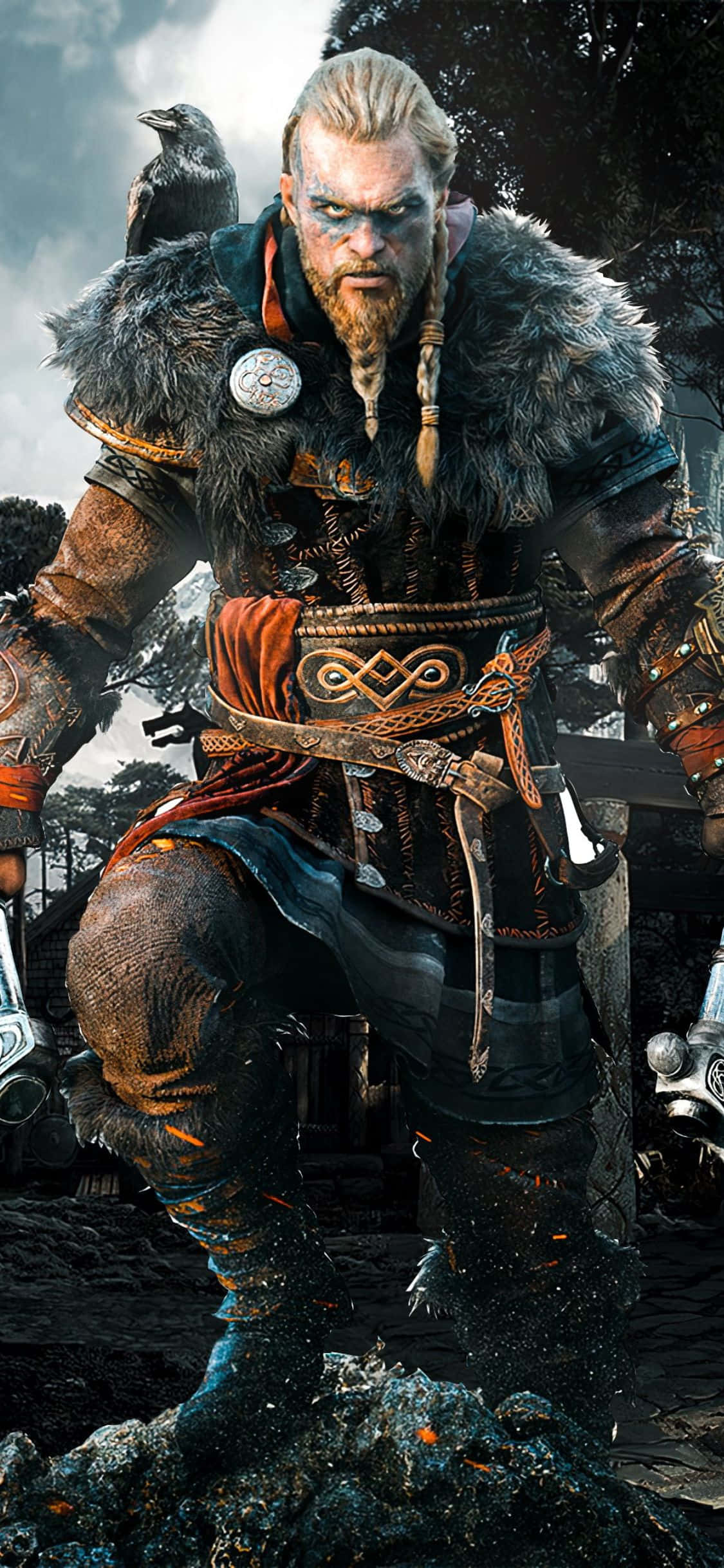 Hình nền Assassin's Creed Valhalla Eivor bước ra từ biển cho iPhone XS Hình nền