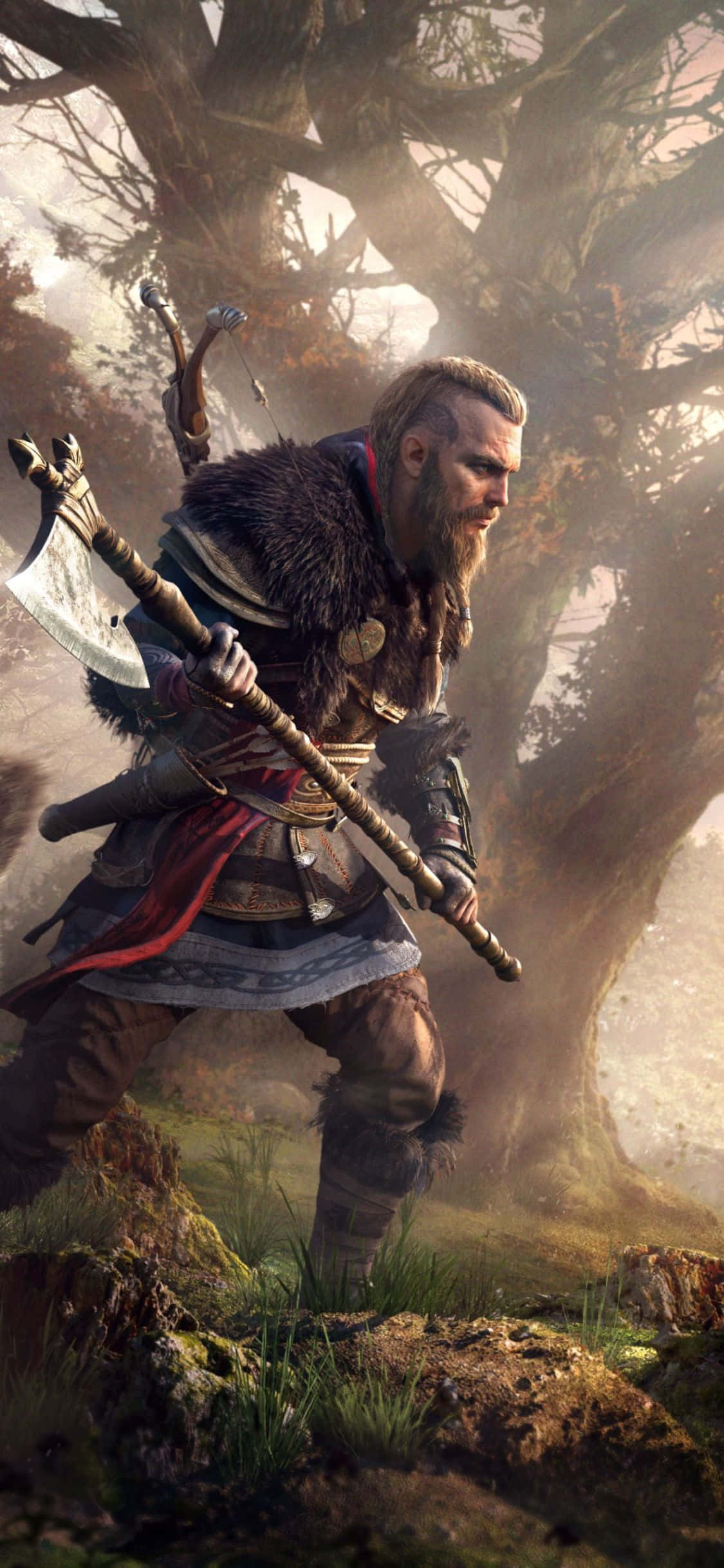 Hình nền Assassin's Creed Valhalla Eivor cầm rìu lớn cho iPhone XS Hình nền