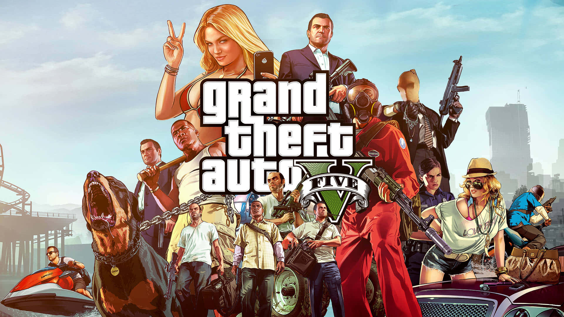 Hình nền GTA với các nhân vật trên màn hình tải Grand Theft Auto Five Hình nền