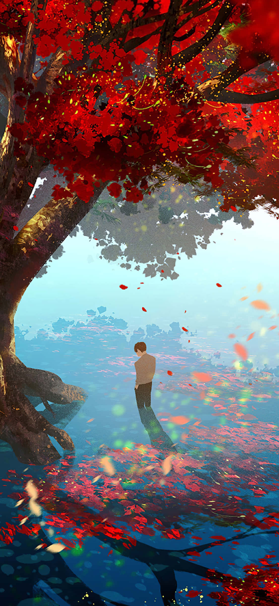 Hình nền điện thoại cây mùa thu màu cam Hình nền