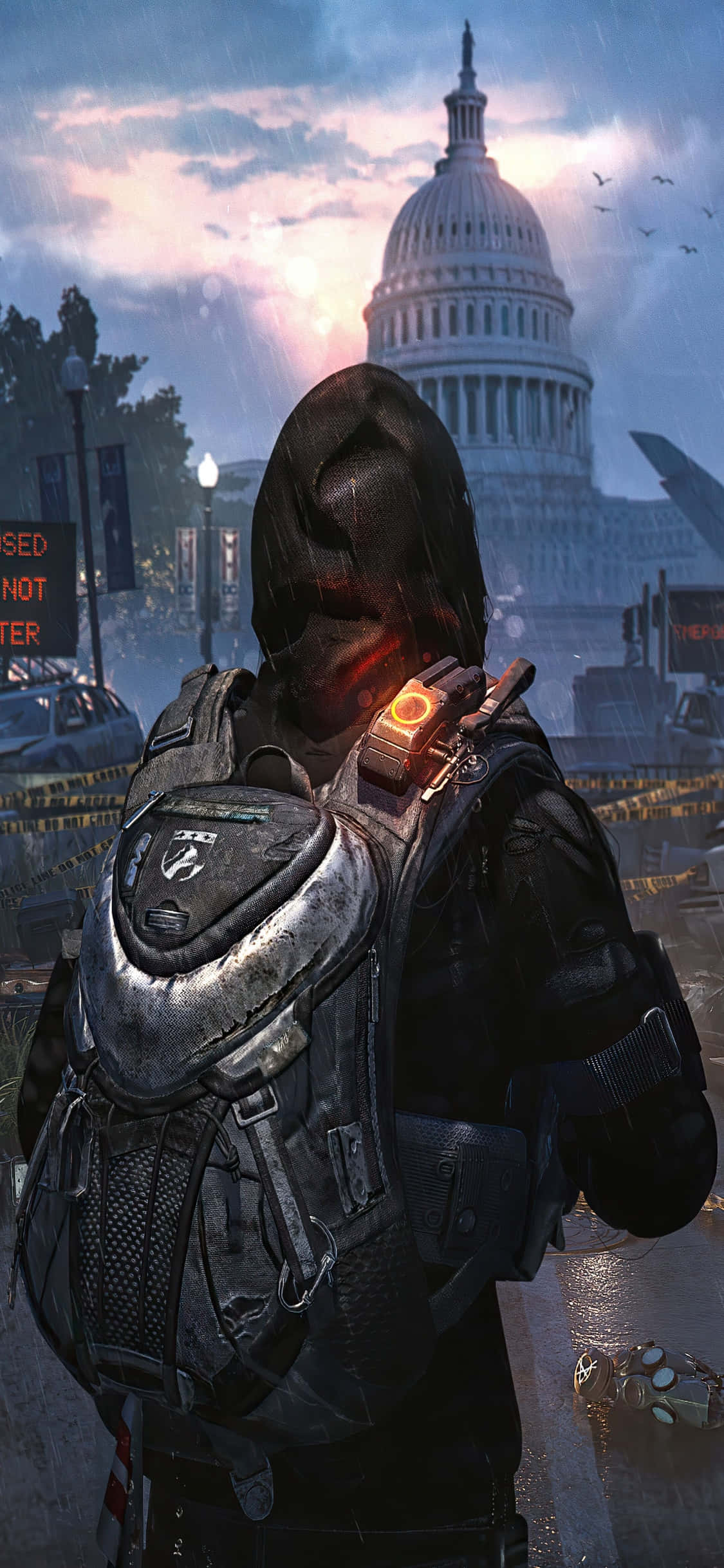 Hình nền iPhone Xs The Division: Người đàn ông đội mũ trùm đầu ở Washington Hình nền