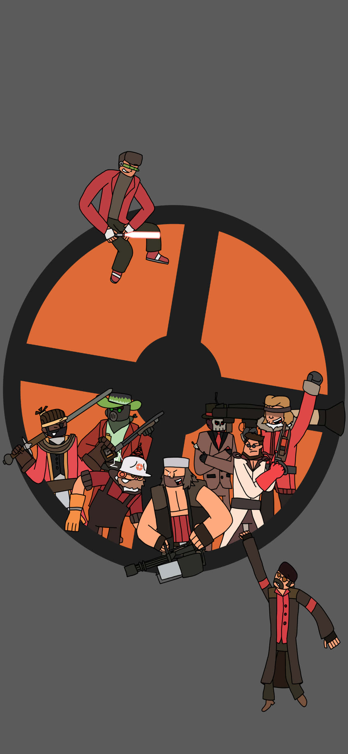 Hình nền iPhone Xs TF2 với bức vẽ fanart trẻ con của các nhân vật Hình nền