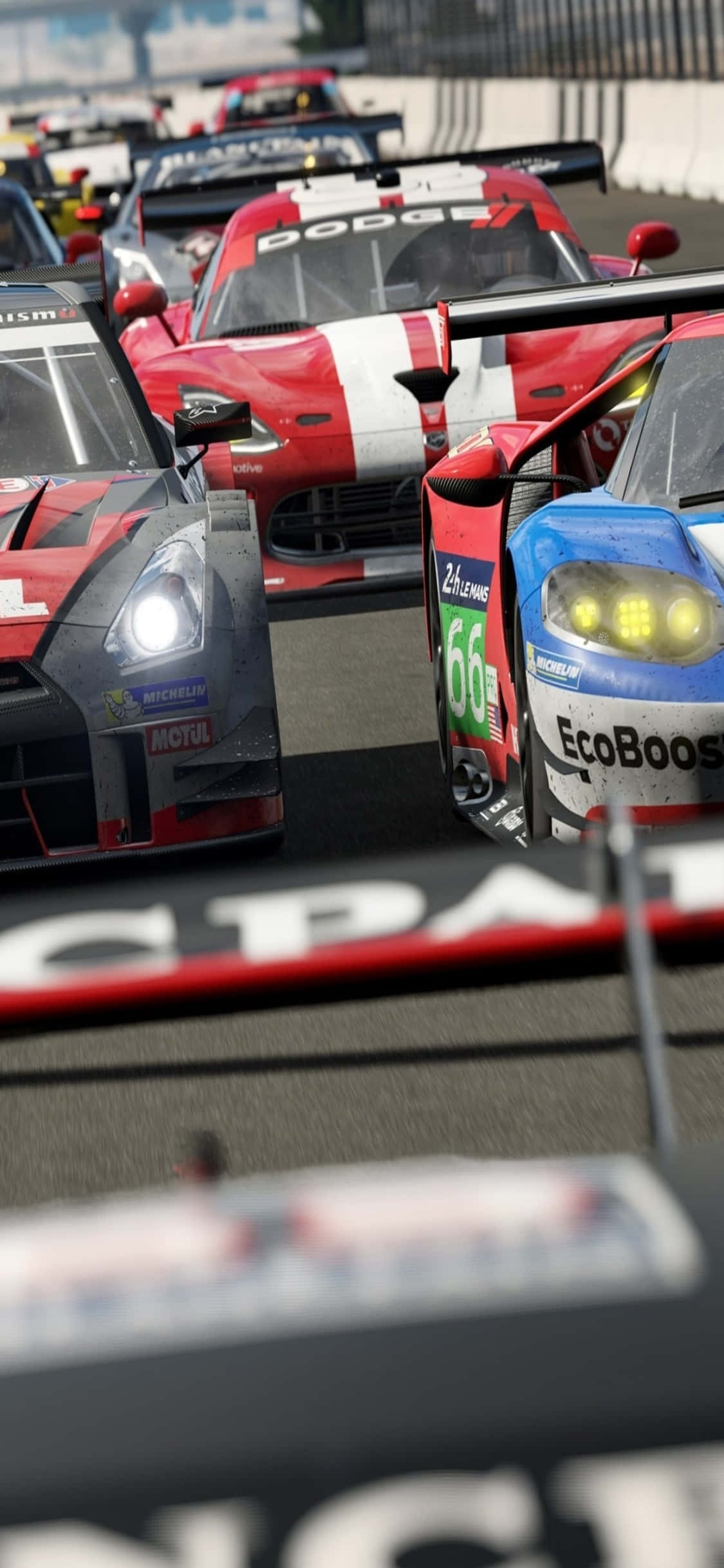 Hình nền iPhone X Forza Motorsport 7 với xe Ford GT đỏ trắng Hình nền