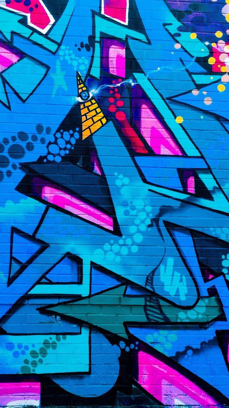 Hình nền iPhone Graffiti Tường Trừu tượng Hồng và Xanh Hình nền