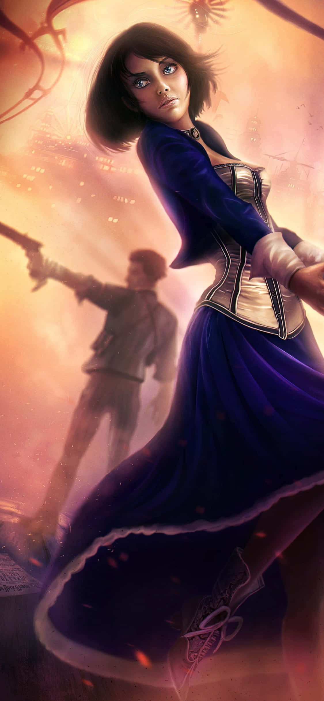 Hình nền iPhone X Bioshock Infinite với tranh vẽ fanart của Booker và Elizabeth Hình nền