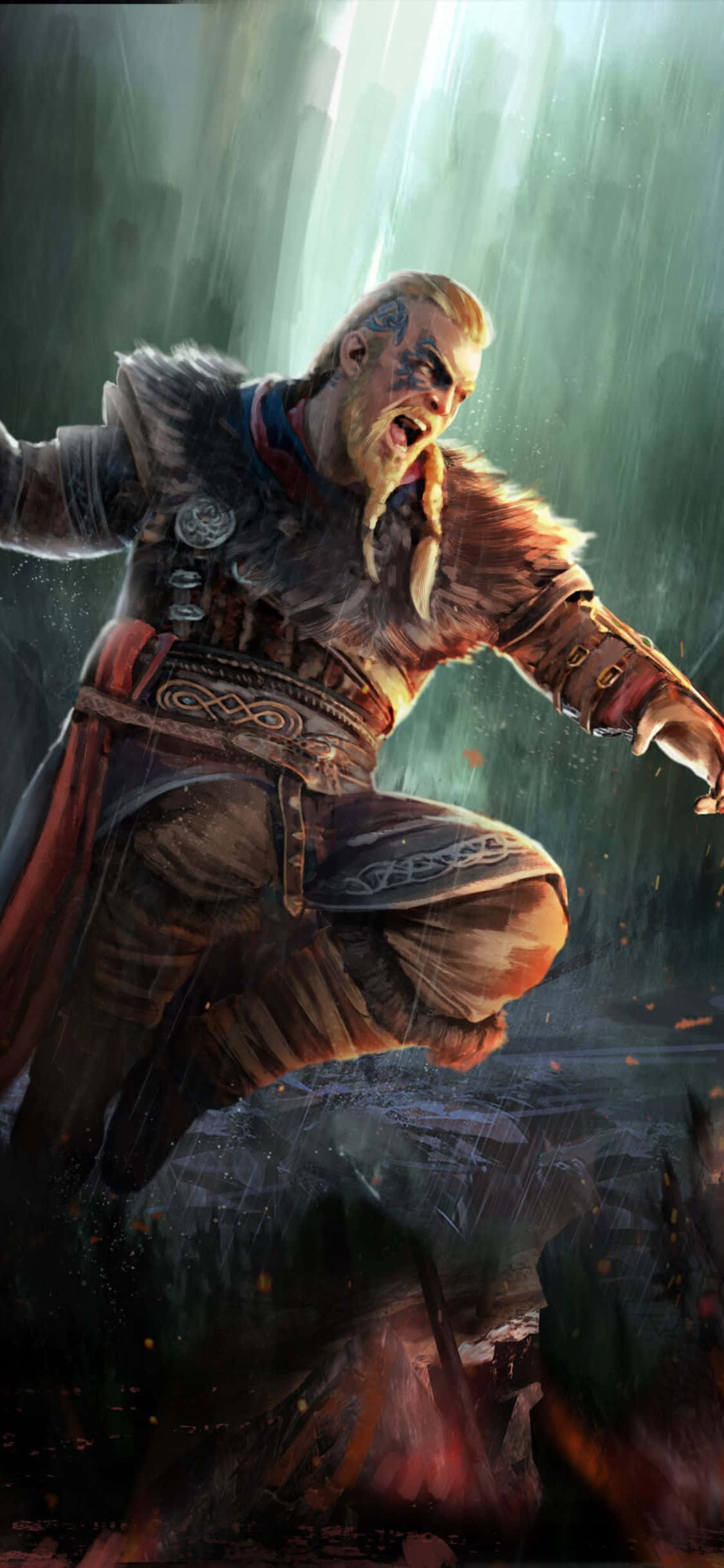 Hình nền iPhone XS Assassin's Creed Valhalla Eivor nhảy tấn công Hình nền