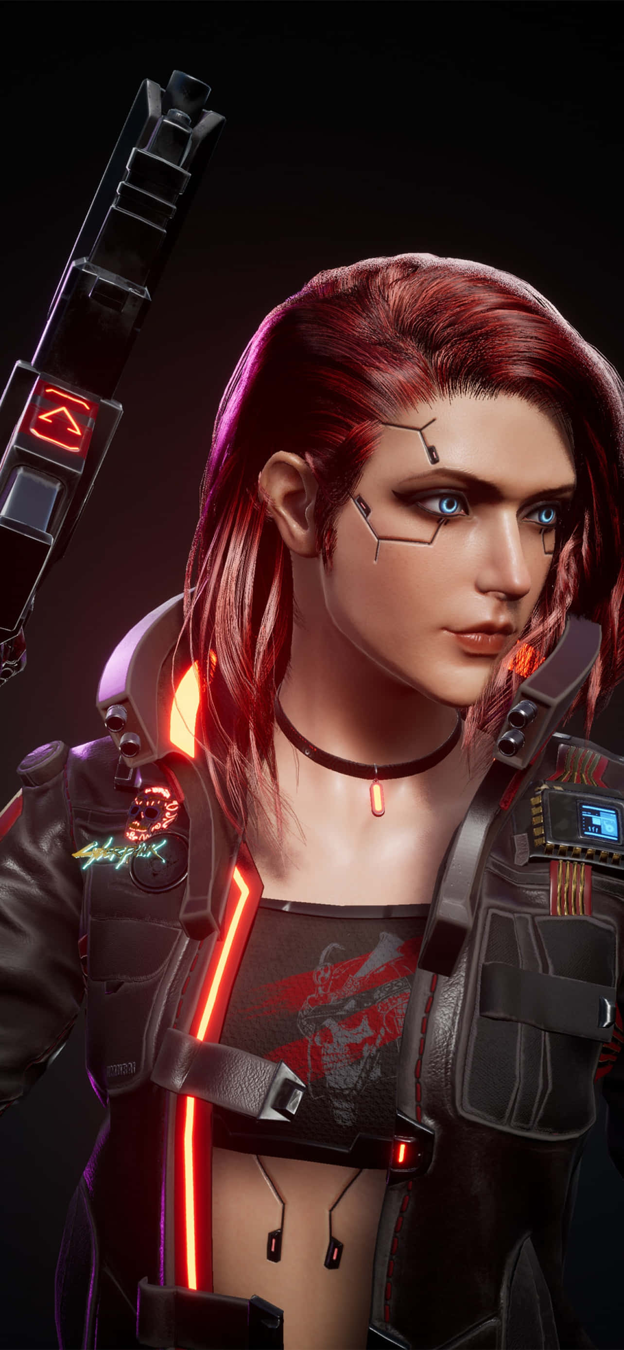 Hình nền iPhone X Cyberpunk 2077 Nhân vật tùy chỉnh với tóc đỏ Hình nền