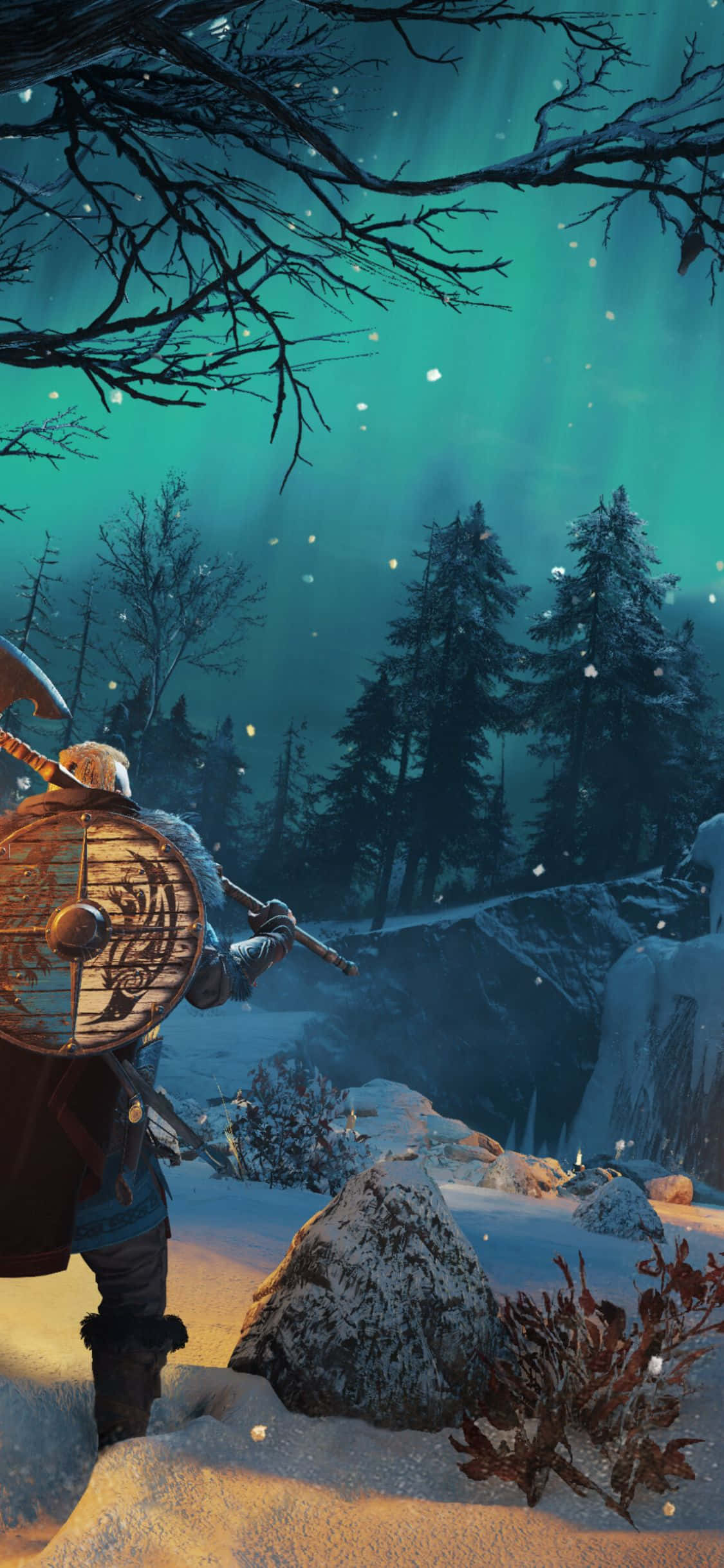 Hình nền iPhone Xs Assassin's Creed Valhalla Chiến binh Viking trong tuyết Hình nền