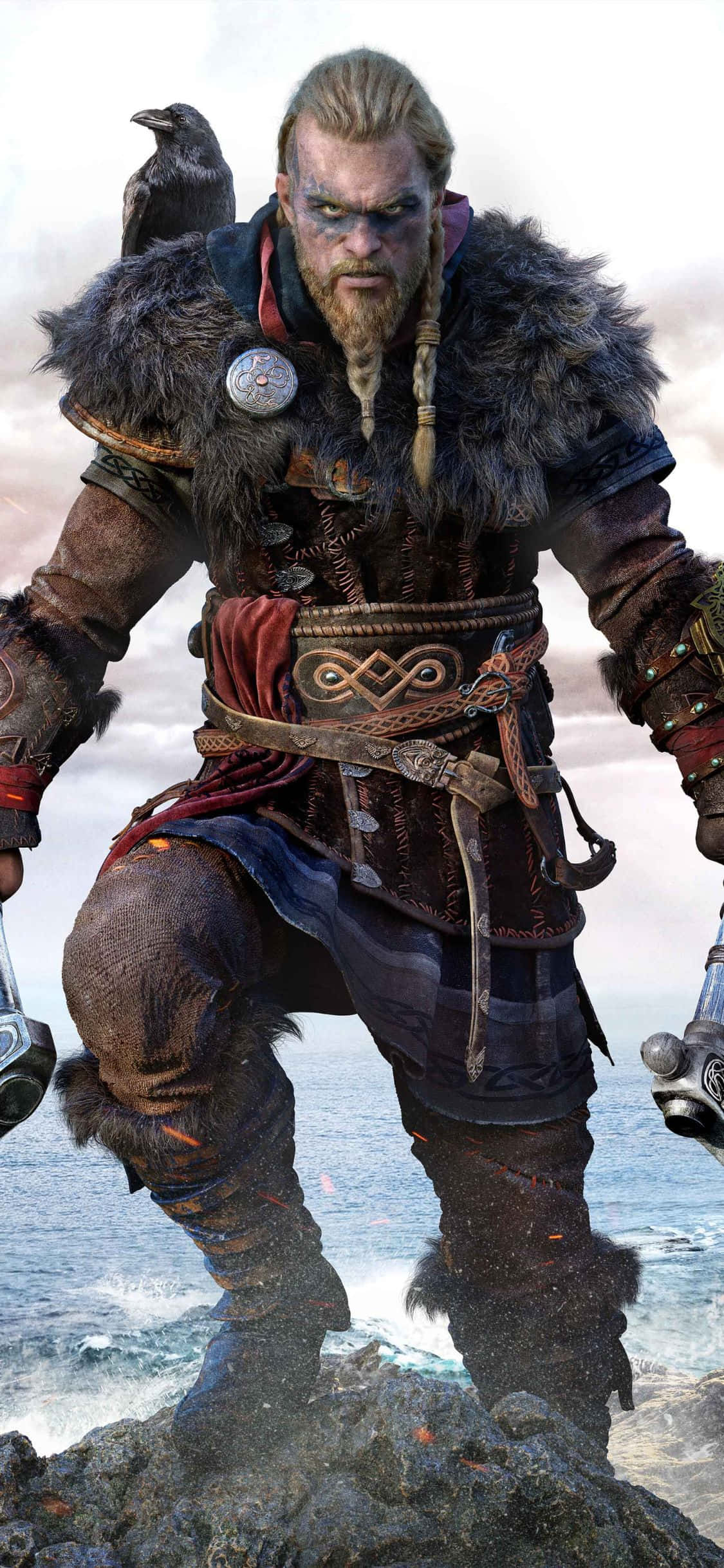 Hình nền iPhone Xs Assassin's Creed Valhalla Eivor trên đỉnh đồi Hình nền