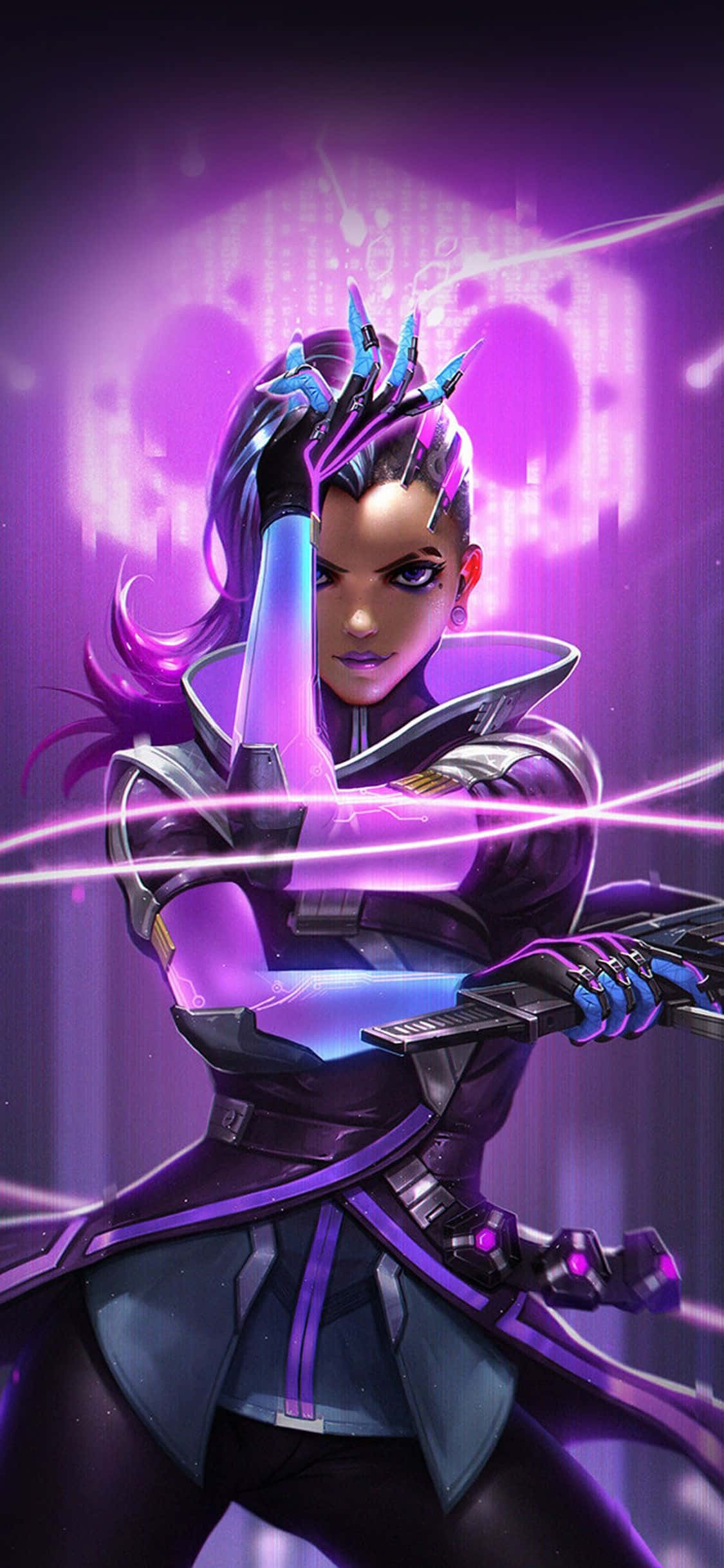 Hình nền iPhone Xs Max Overwatch Sombra Đèn Neon Tím Hình nền
