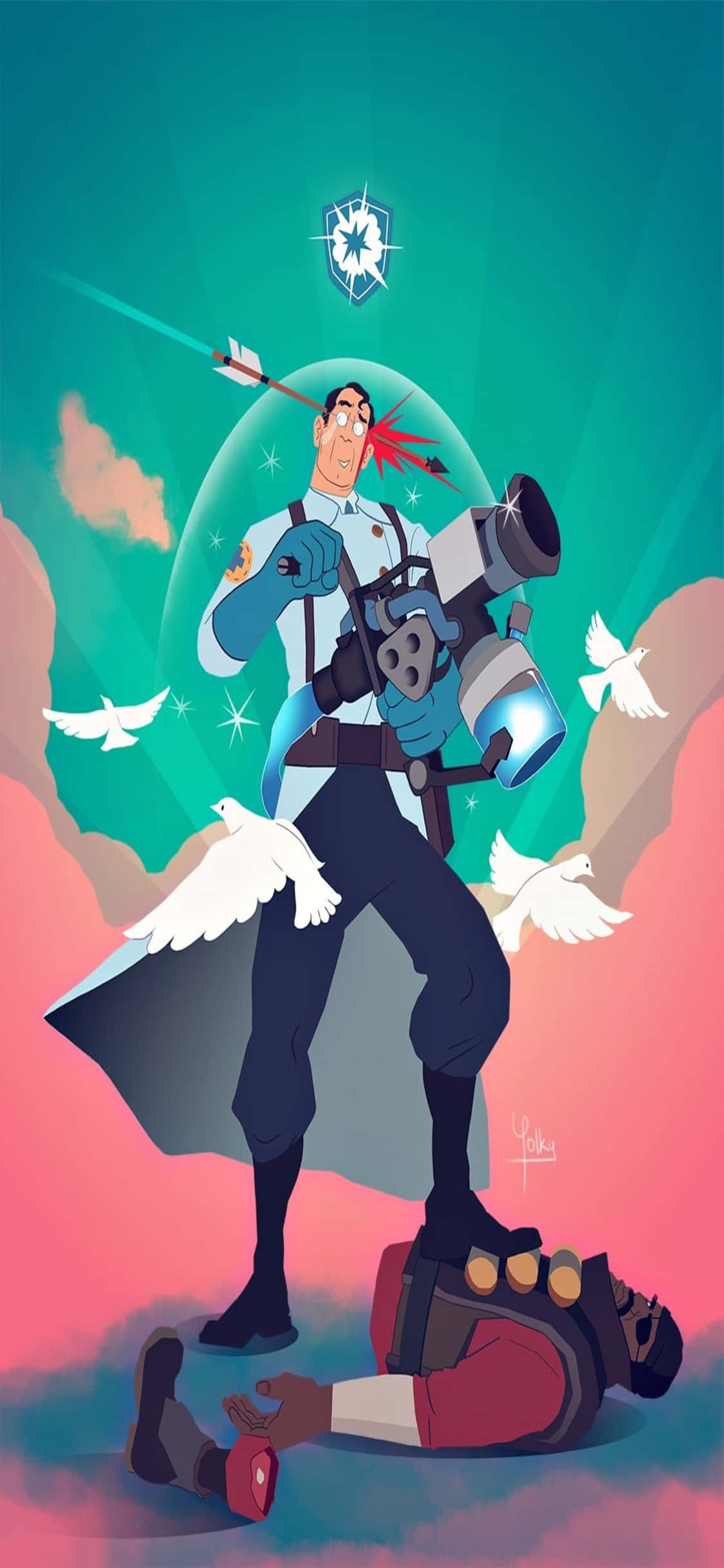Hình nền iPhone Xs Tf2 fanart Medic đứng trên Demoman Hình nền