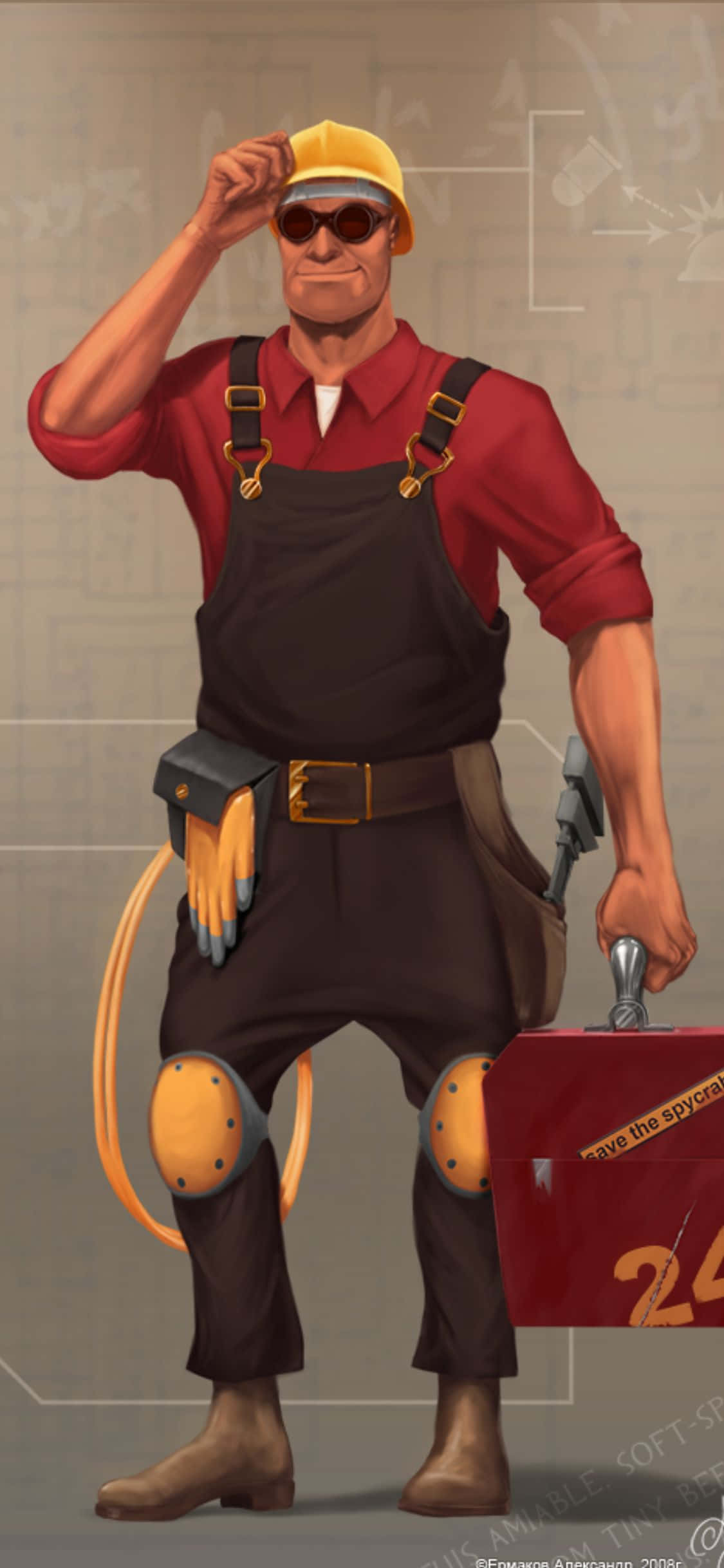 Hình nền iPhone Xs TF2 với bản vẽ fanart của kỹ sư đỏ Hình nền