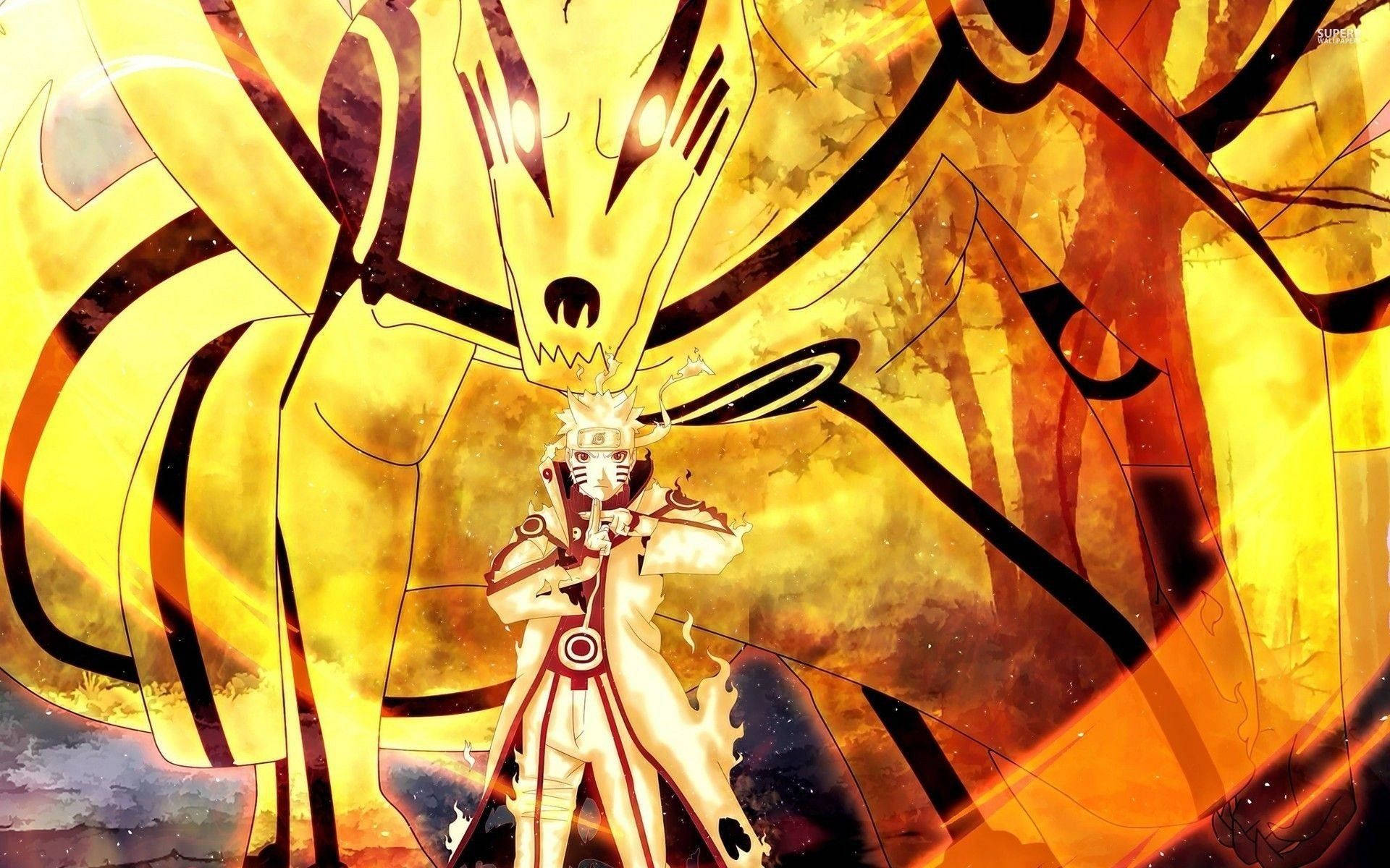 Hình nền Laptop Kurama bí ẩn và Naruto dạng Biju Hình nền