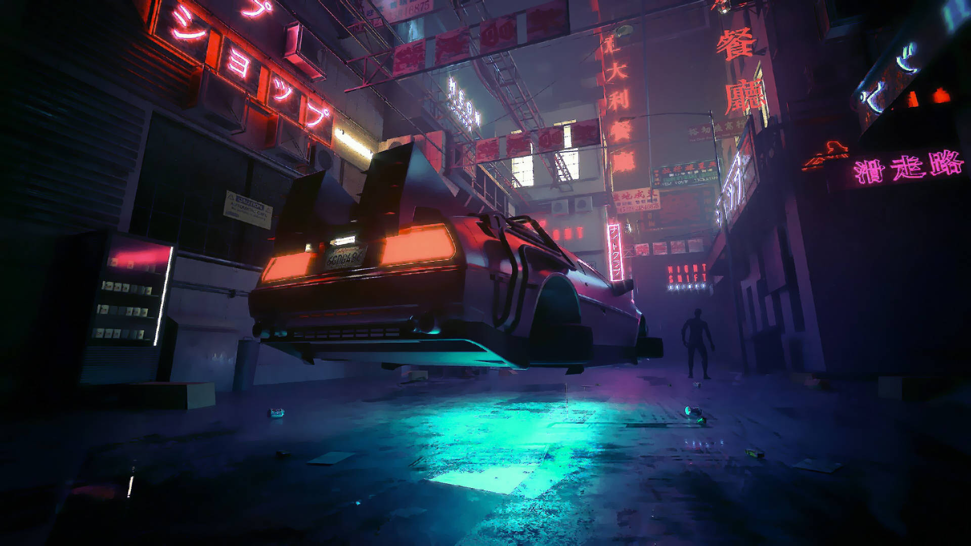 Hình nền Laptop Độc đáo Cyberpunk DeLorean Hình nền
