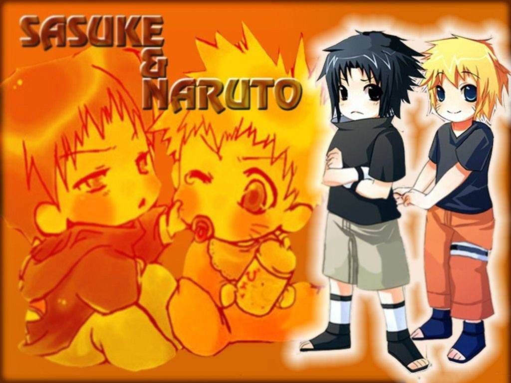 Hình nền Naruto và Sasuke dễ thương nền cam Hình nền