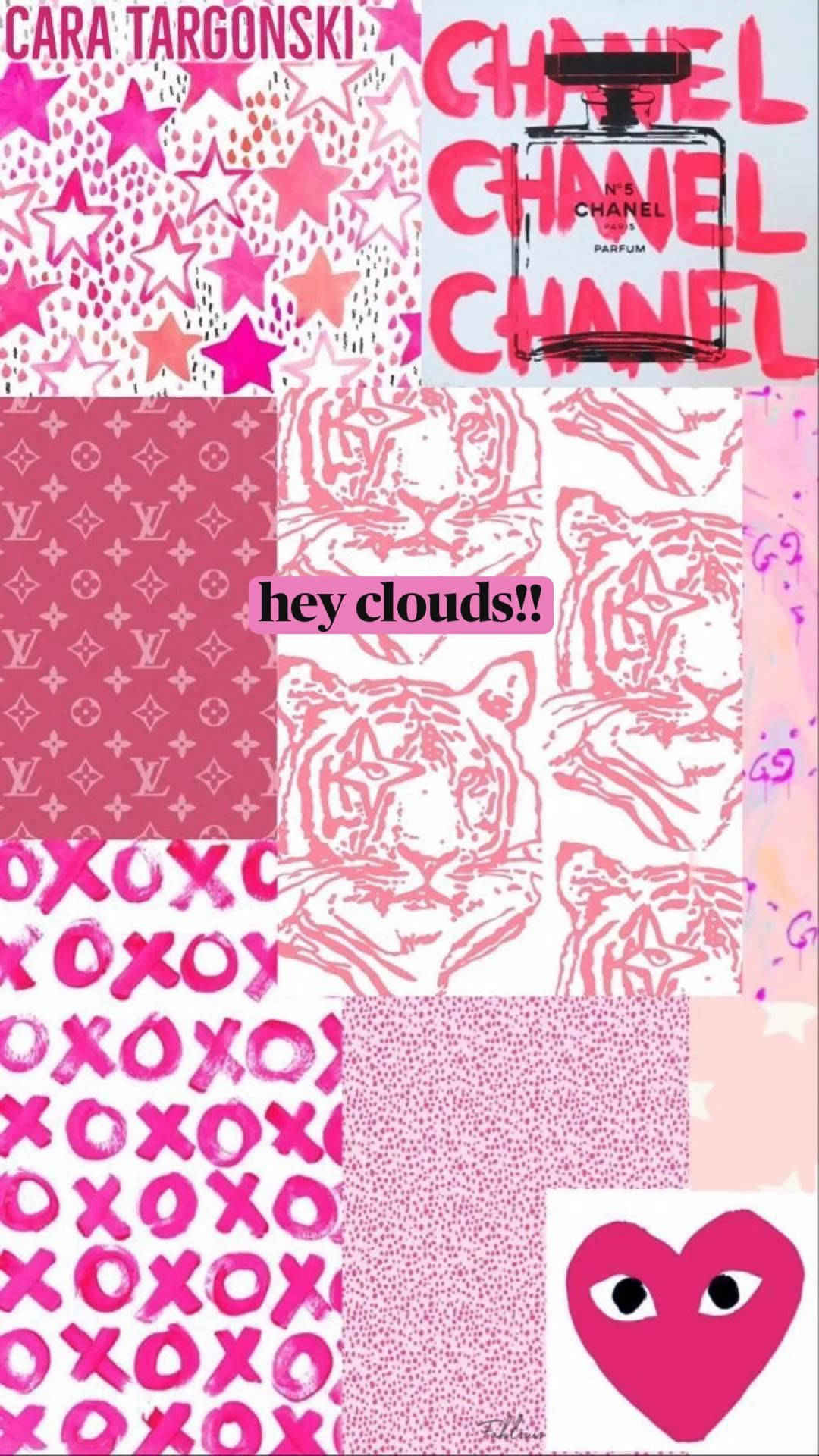 Hình nền phong cách Preppy cao cấp chủ đề hồng với collage thương hiệu xa xỉ Hình nền