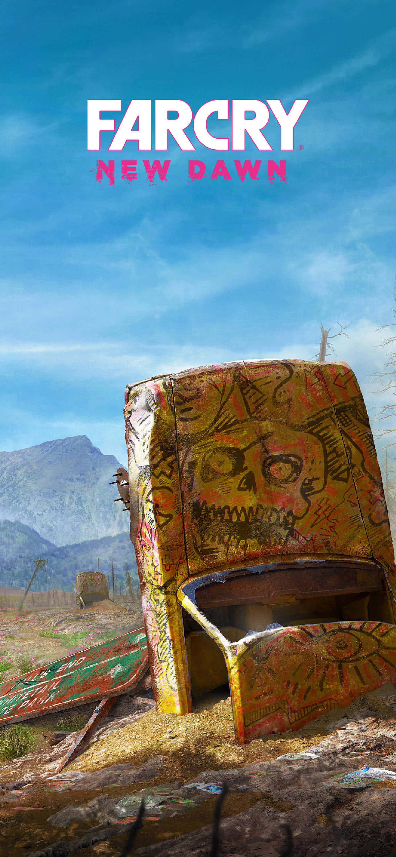 Hình nền Pixel 3 Far Cry New Dawn Xe màu vàng với Graffiti Hình nền