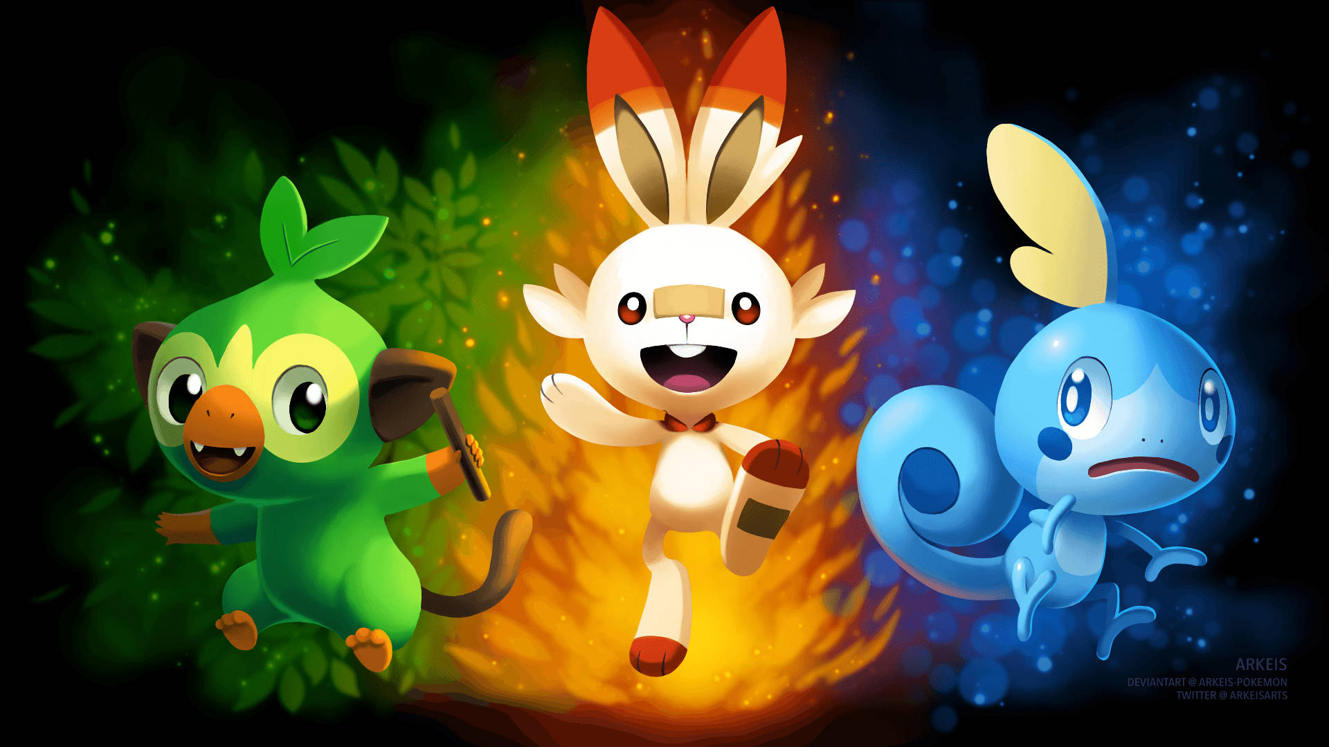 Hình nền Scorbunny và các Pokémon khởi đầu khác Hình nền