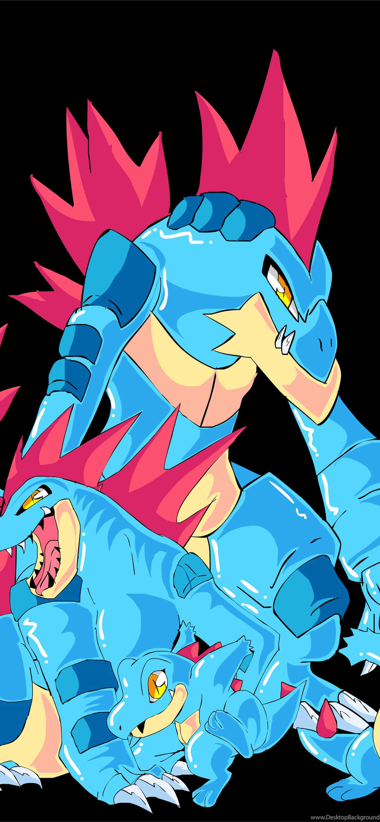 Hình nền Tiến hóa Totodile - Khoảnh khắc Totodile, Croconaw và Feraligatr trên nền đen Hình nền