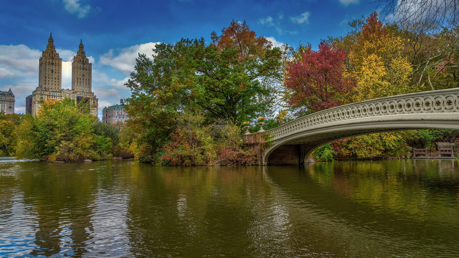 Hồ Central Park với cây cầu Hình nền
