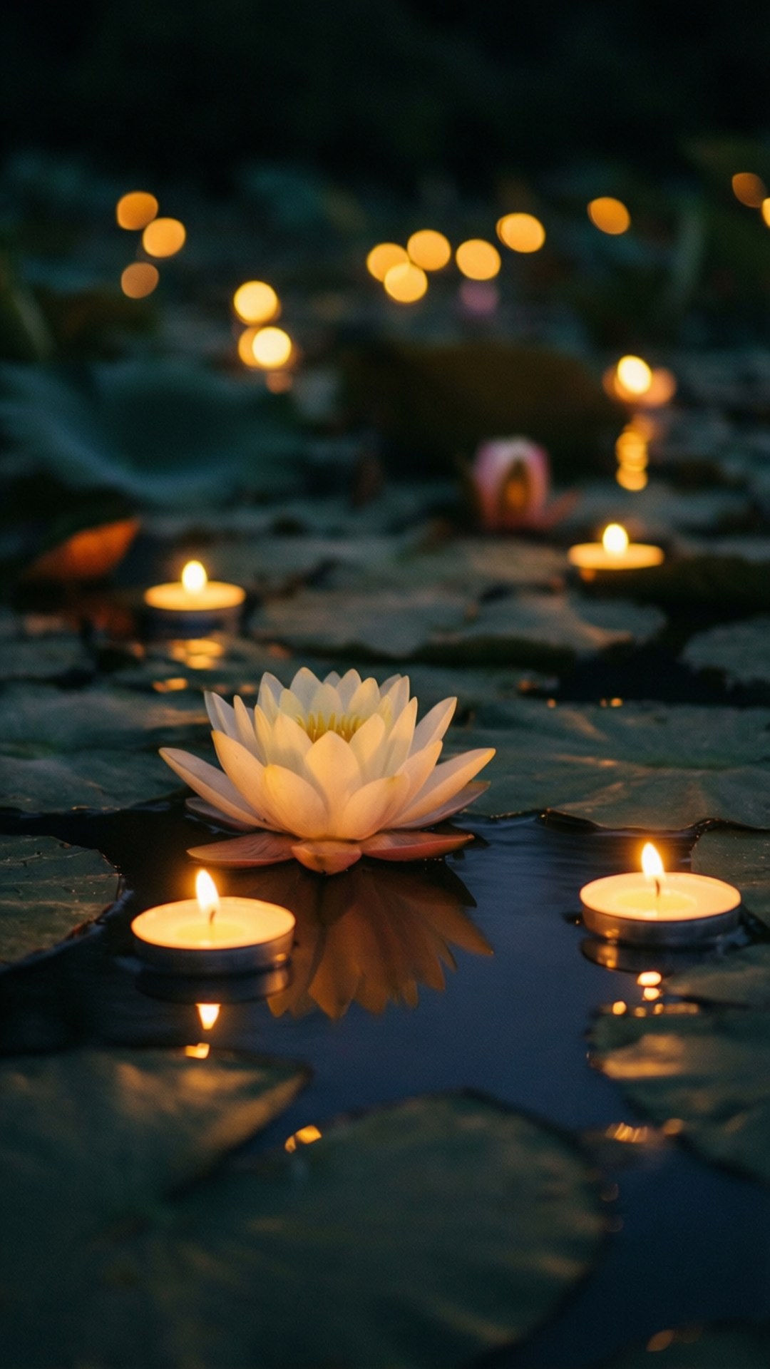 Hoa sen và nến trên ao Hình nền