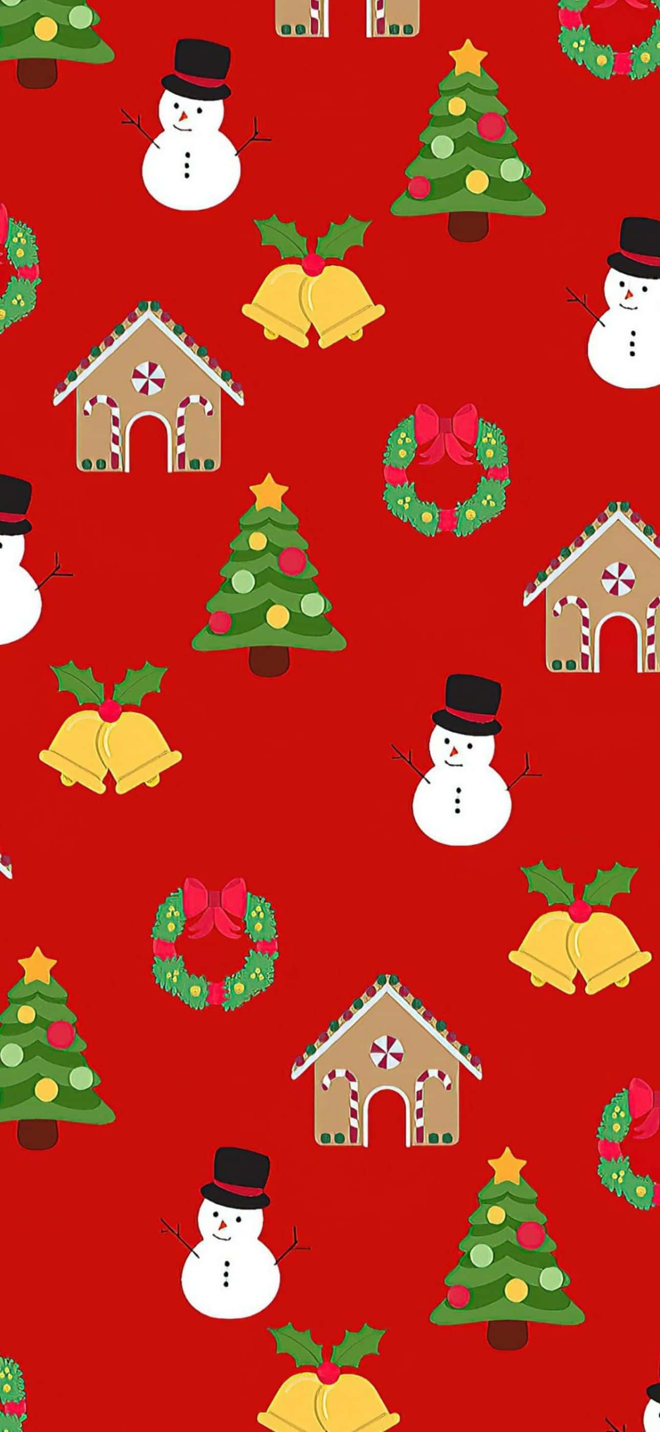 họa tiết Giáng sinh đỏ với người tuyết và cây thông Noel Hình nền