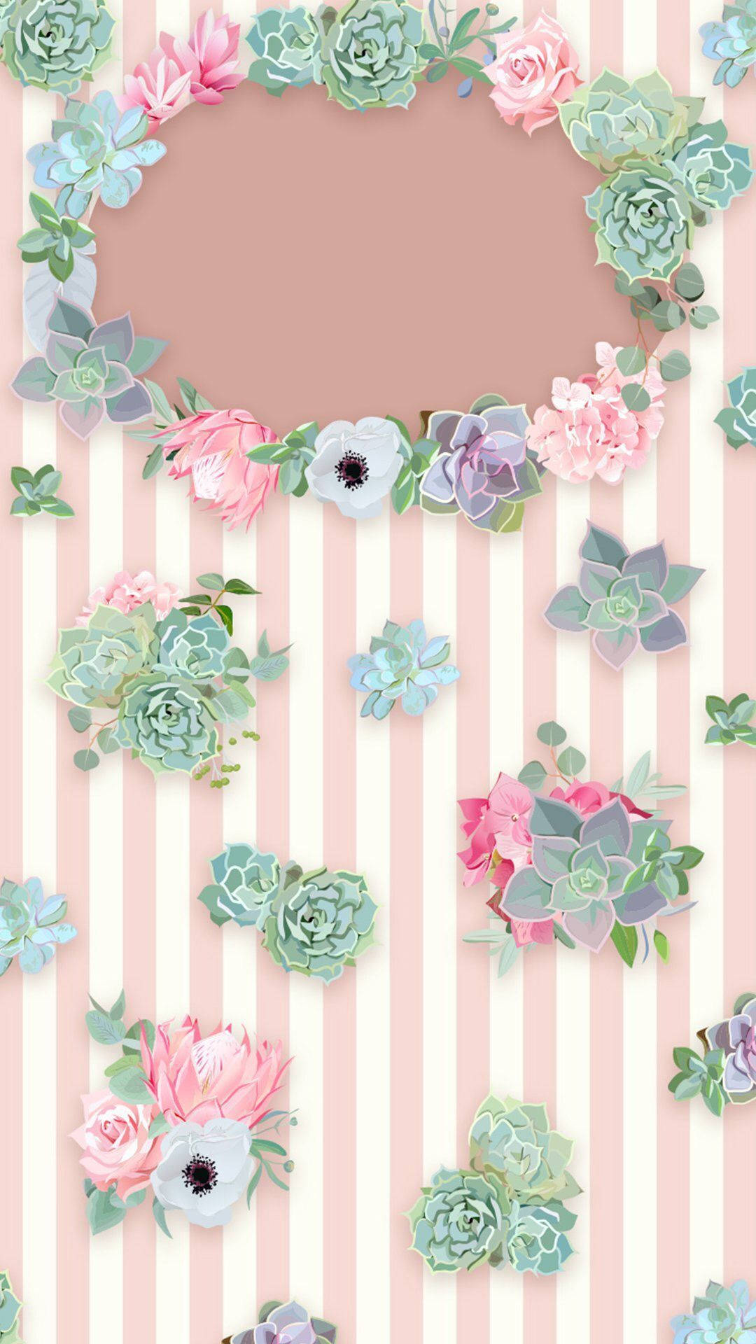Hoa trên nền sọc hồng kawaii Hình nền
