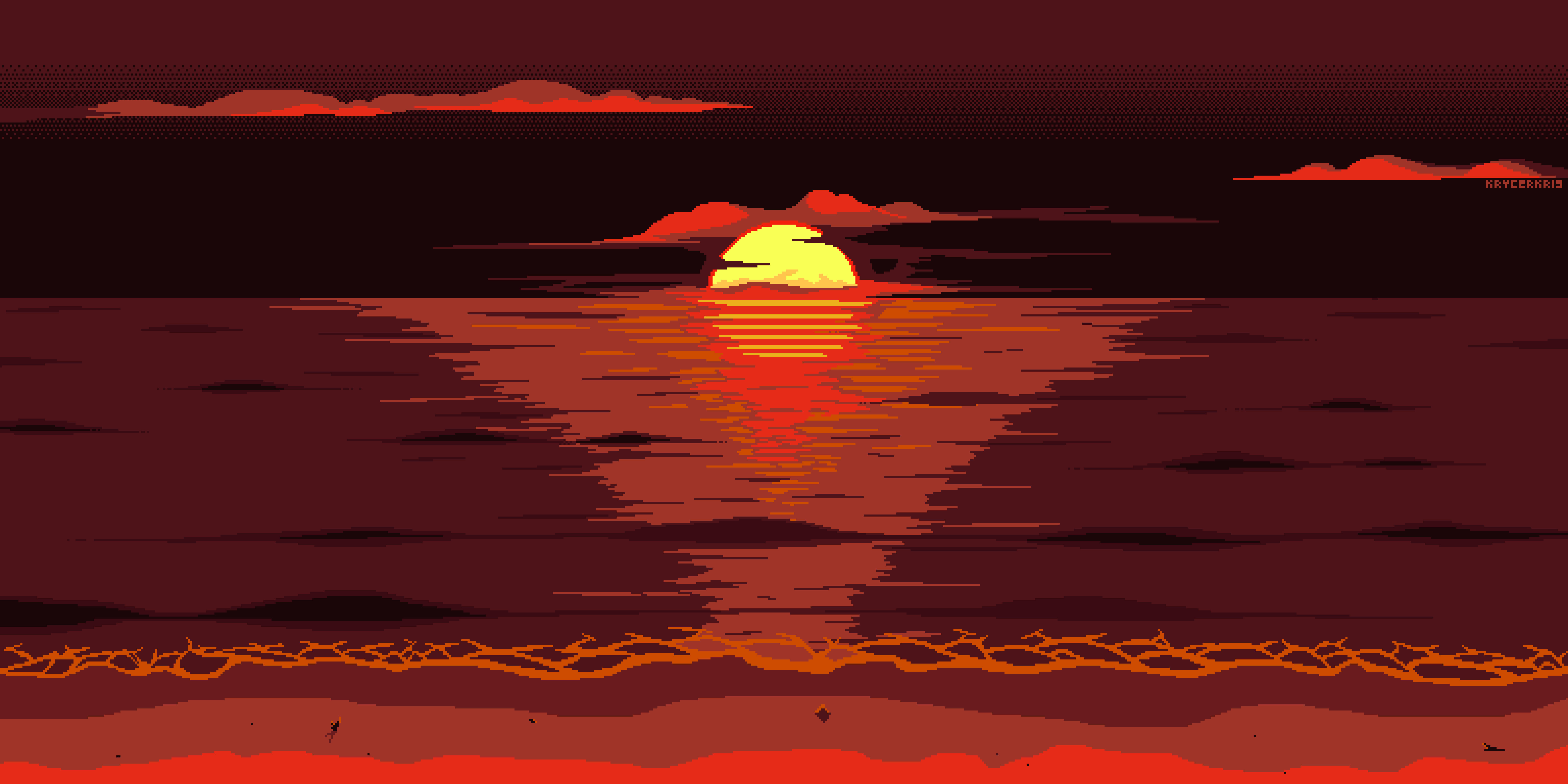 Hoàng hôn bãi biển đẹp như tranh pixel nghệ thuật Hình nền