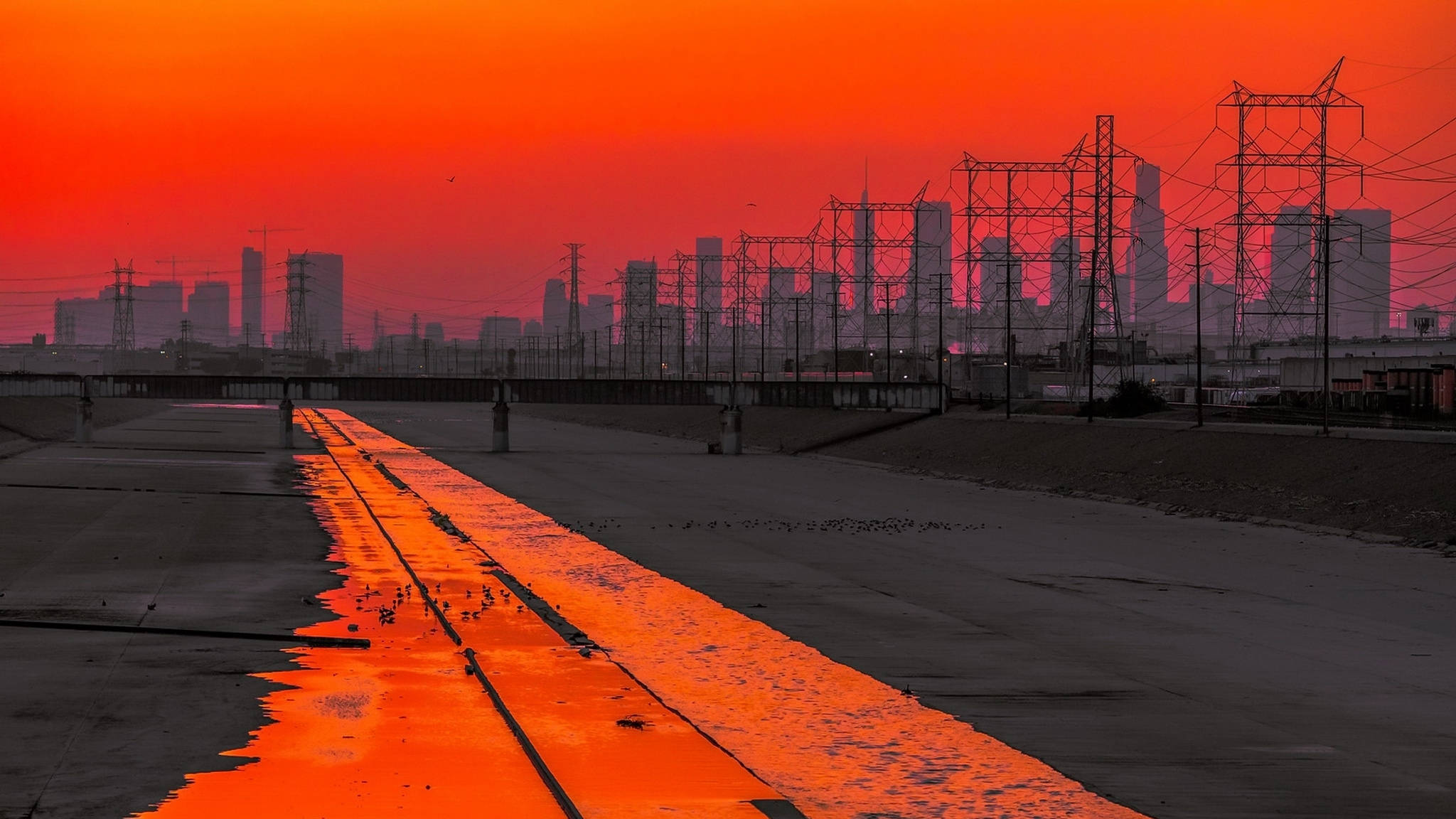 Hoàng hôn Los Angeles trên xa lộ Hình nền